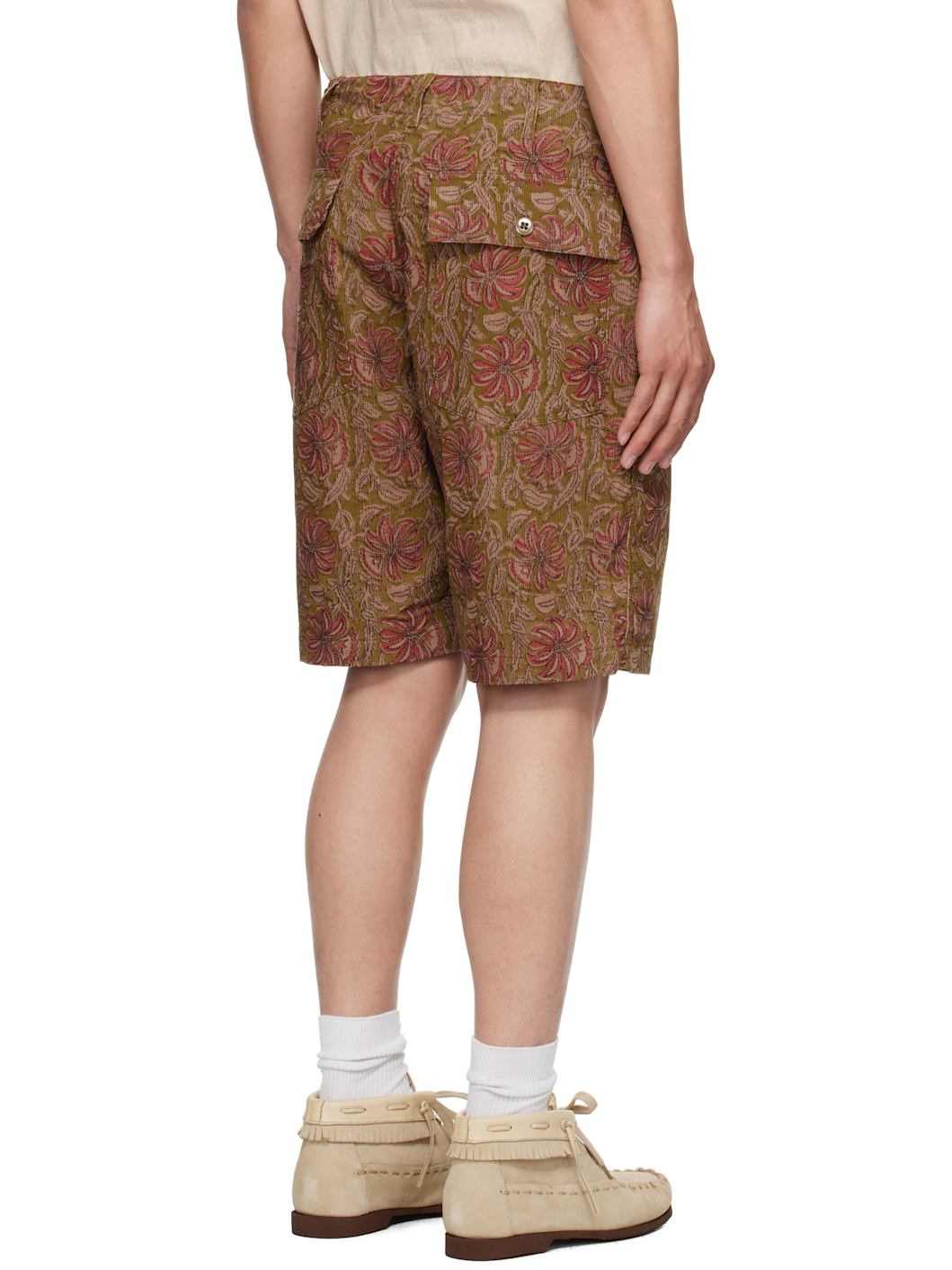 Khaki & Burgundy Corduroy Fatigue Shorts - 3