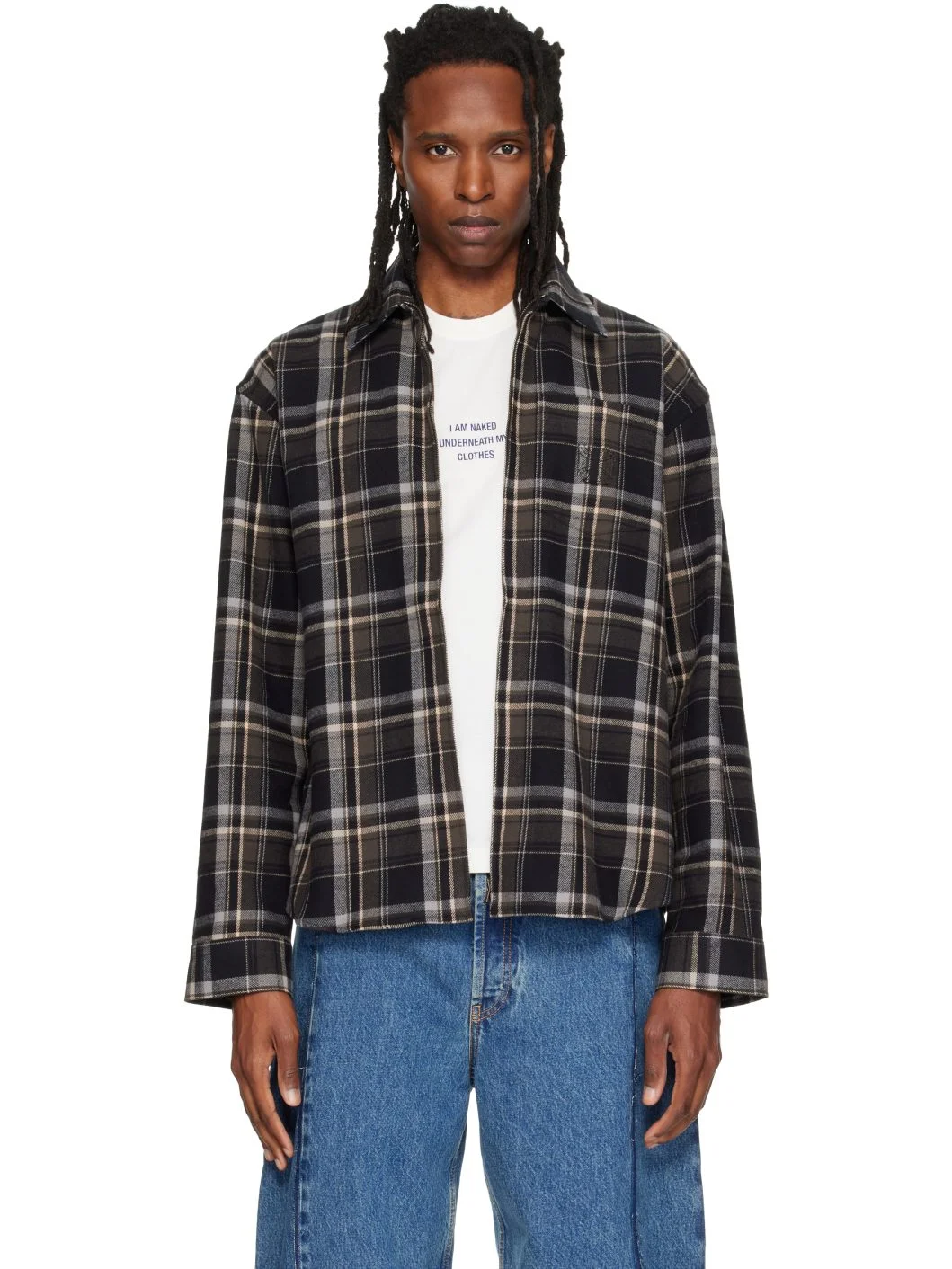 Black Biker Cross Logo Zip Up Shirt - 1