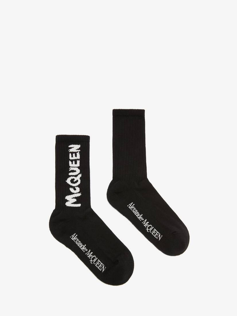 Men's McQueen Graffiti Socks in Black/ivory 1