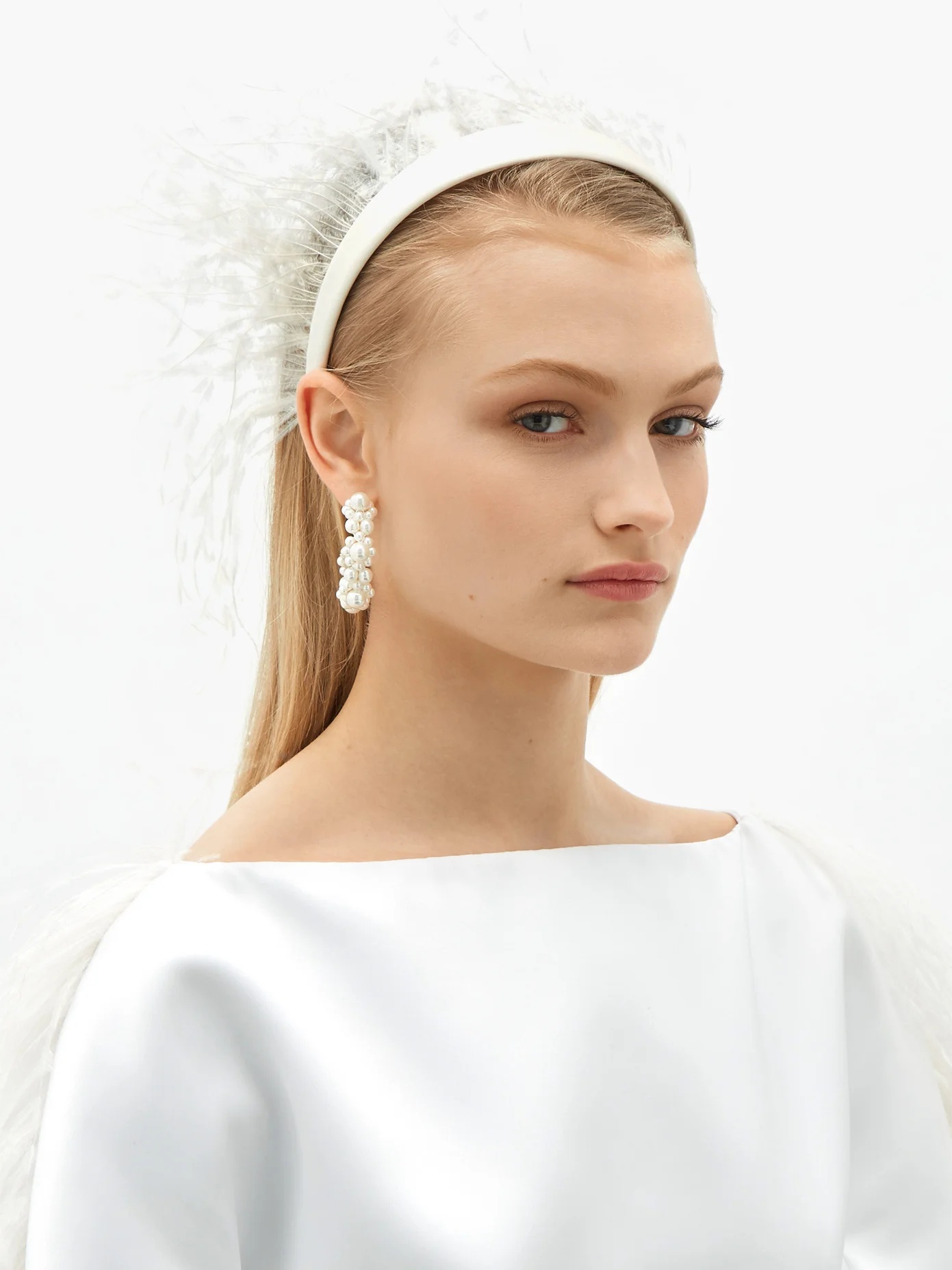 Feather-trimmed satin headband - 2