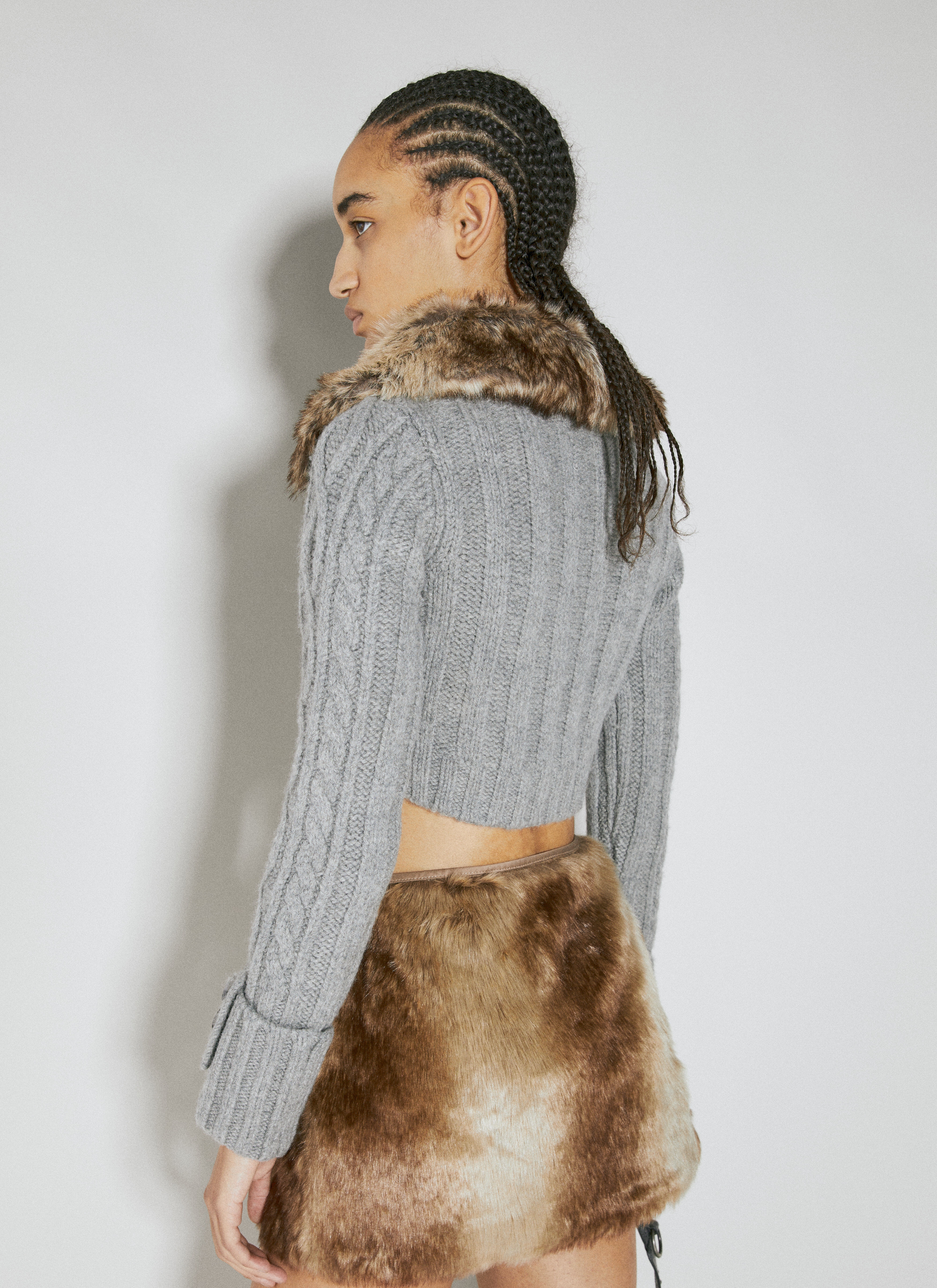 Faux Fur Cable Sweater - 5