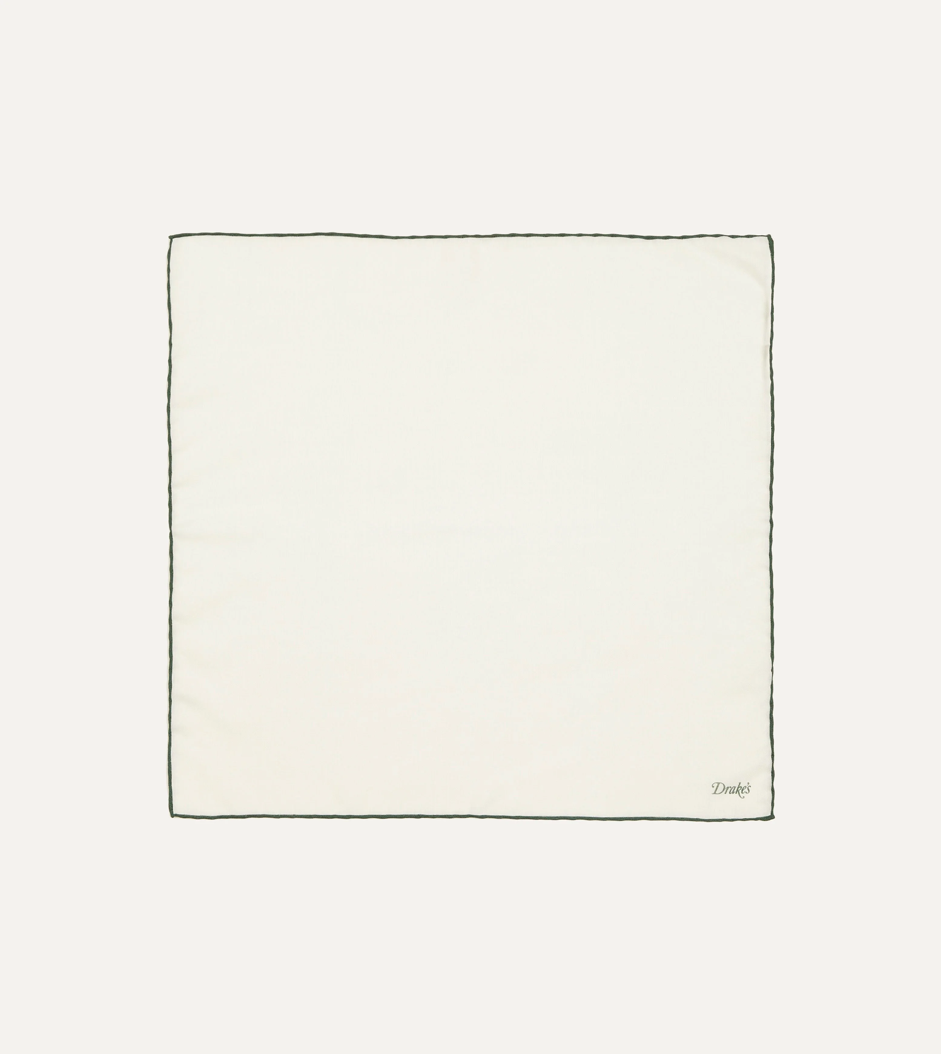 Ivory and Green Shoestring Border Silk Pocket Square - 1