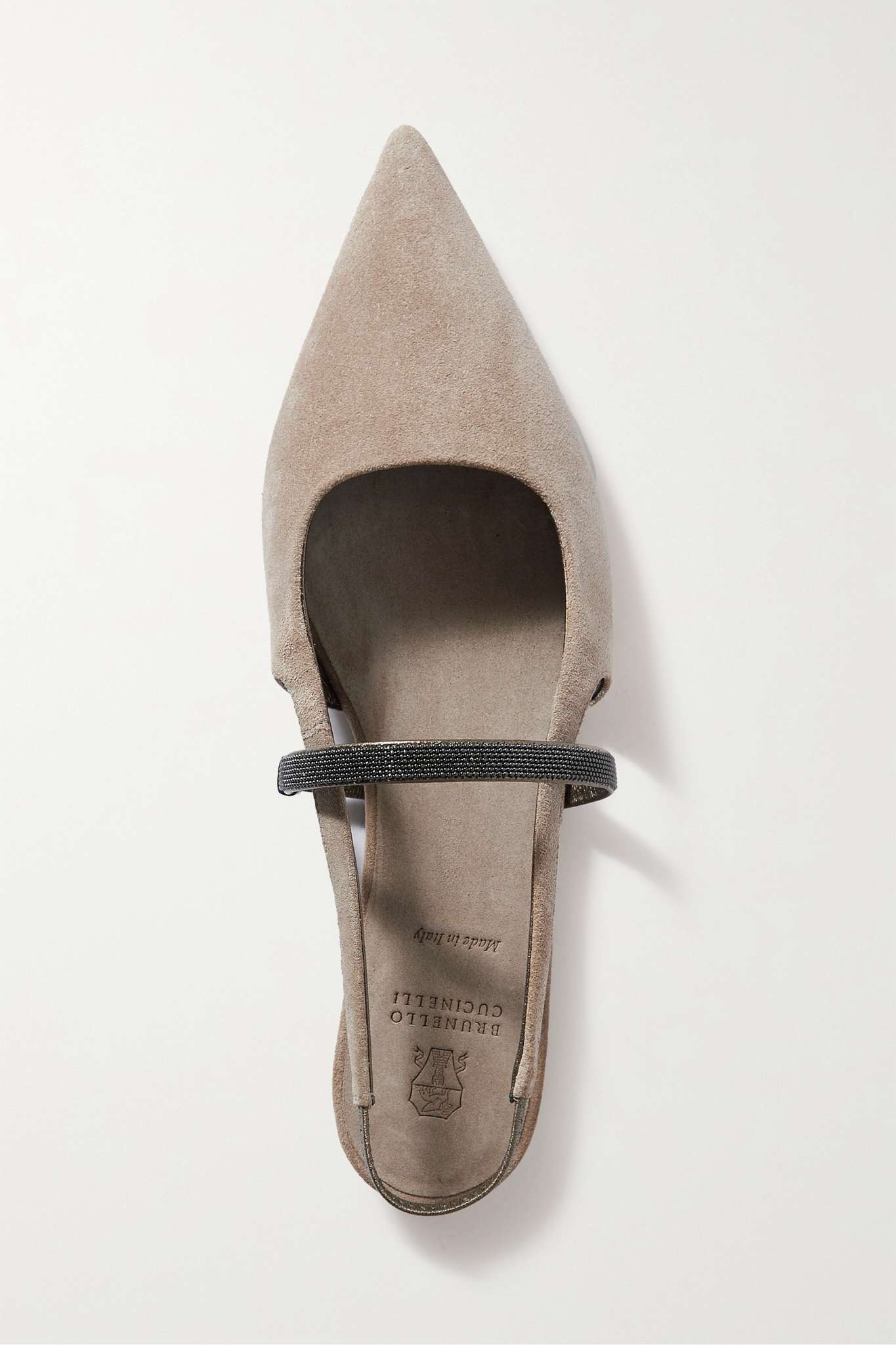 Brunello Cucinelli Bead-embellished suede slingback point