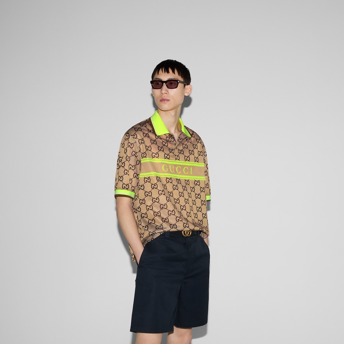 Polyester mesh GG print polo shirt - 6