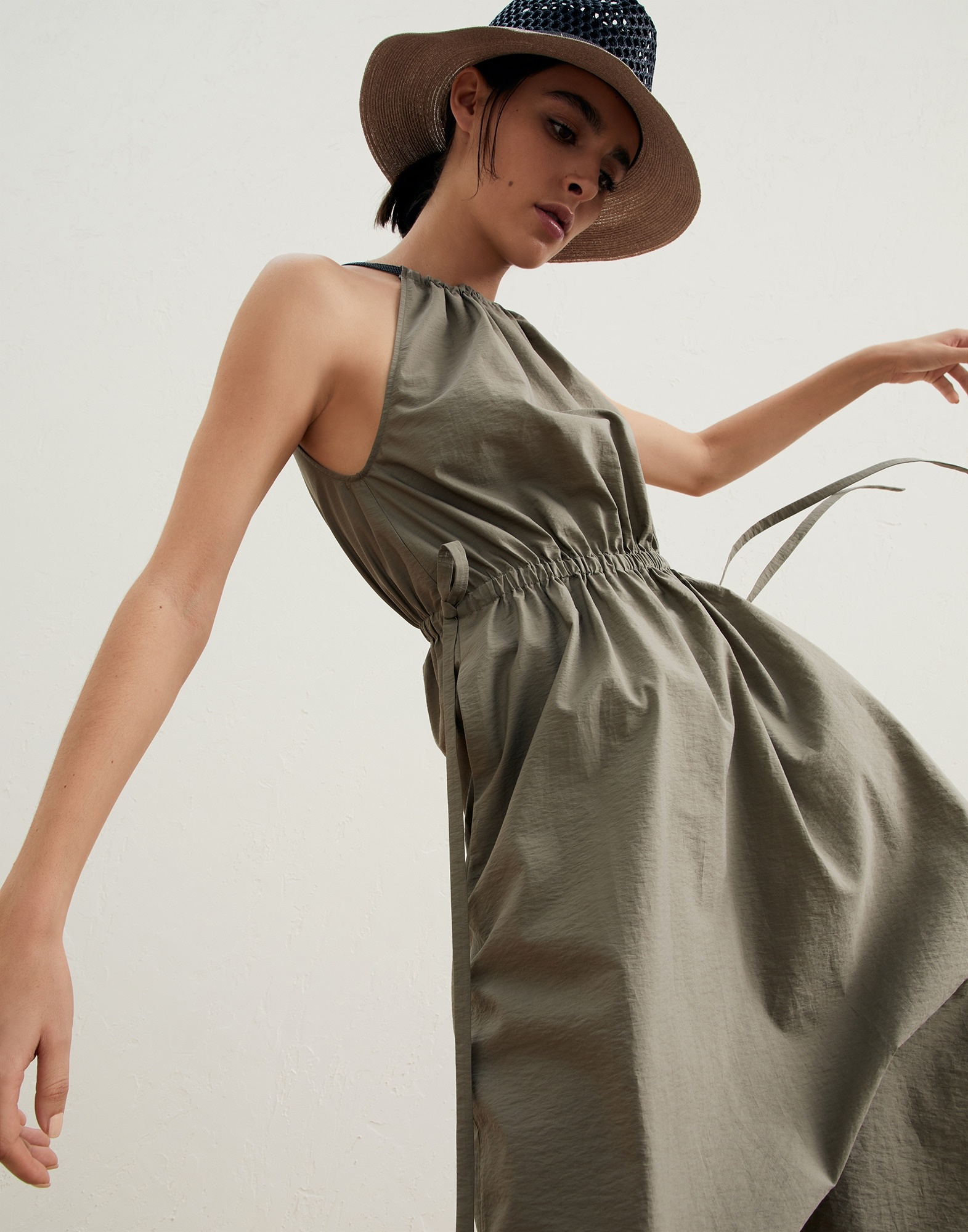 Techno cotton poplin dress with shiny halterneck - 4