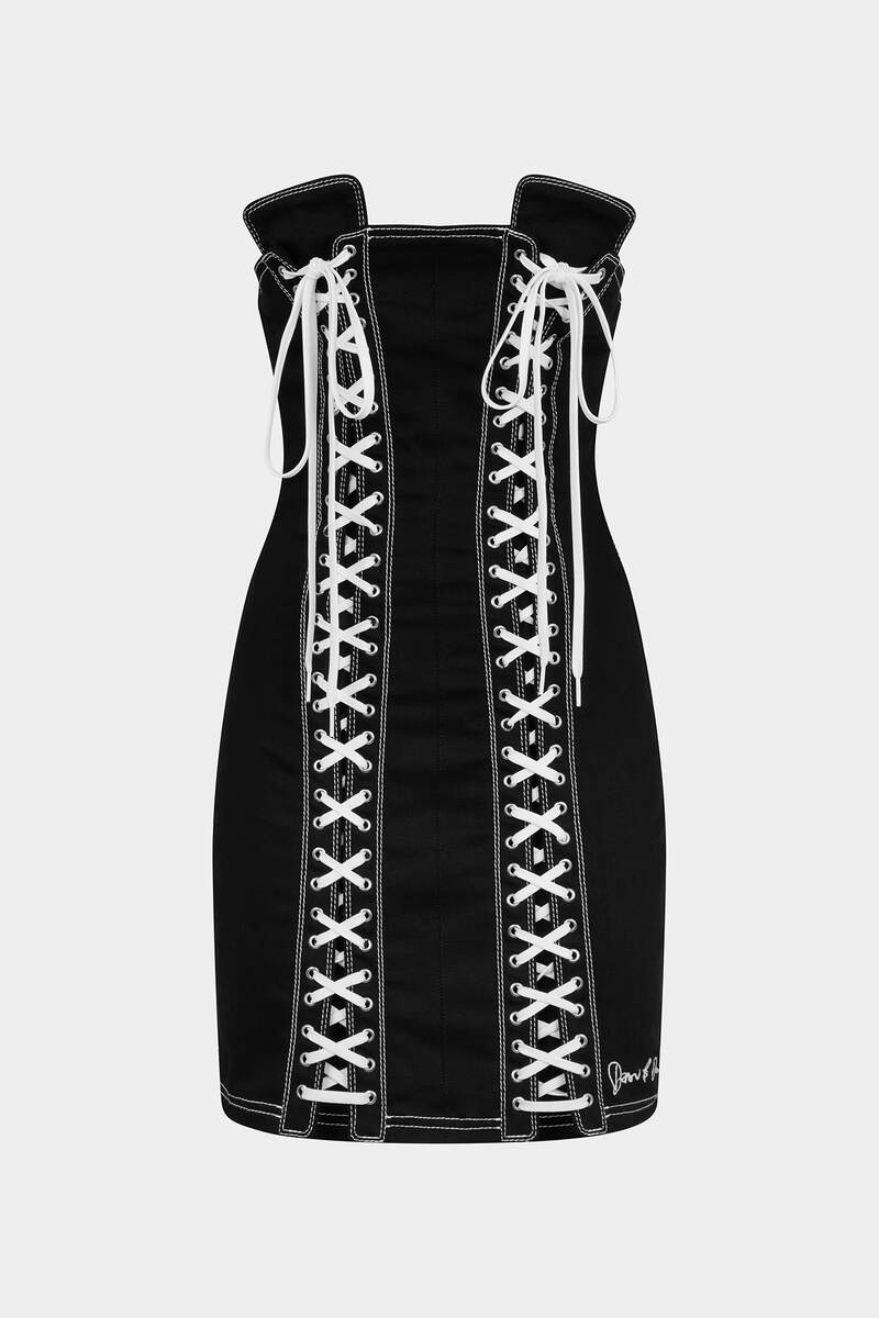 STRETCH DENIM BONDAGE MINI DRESS 1