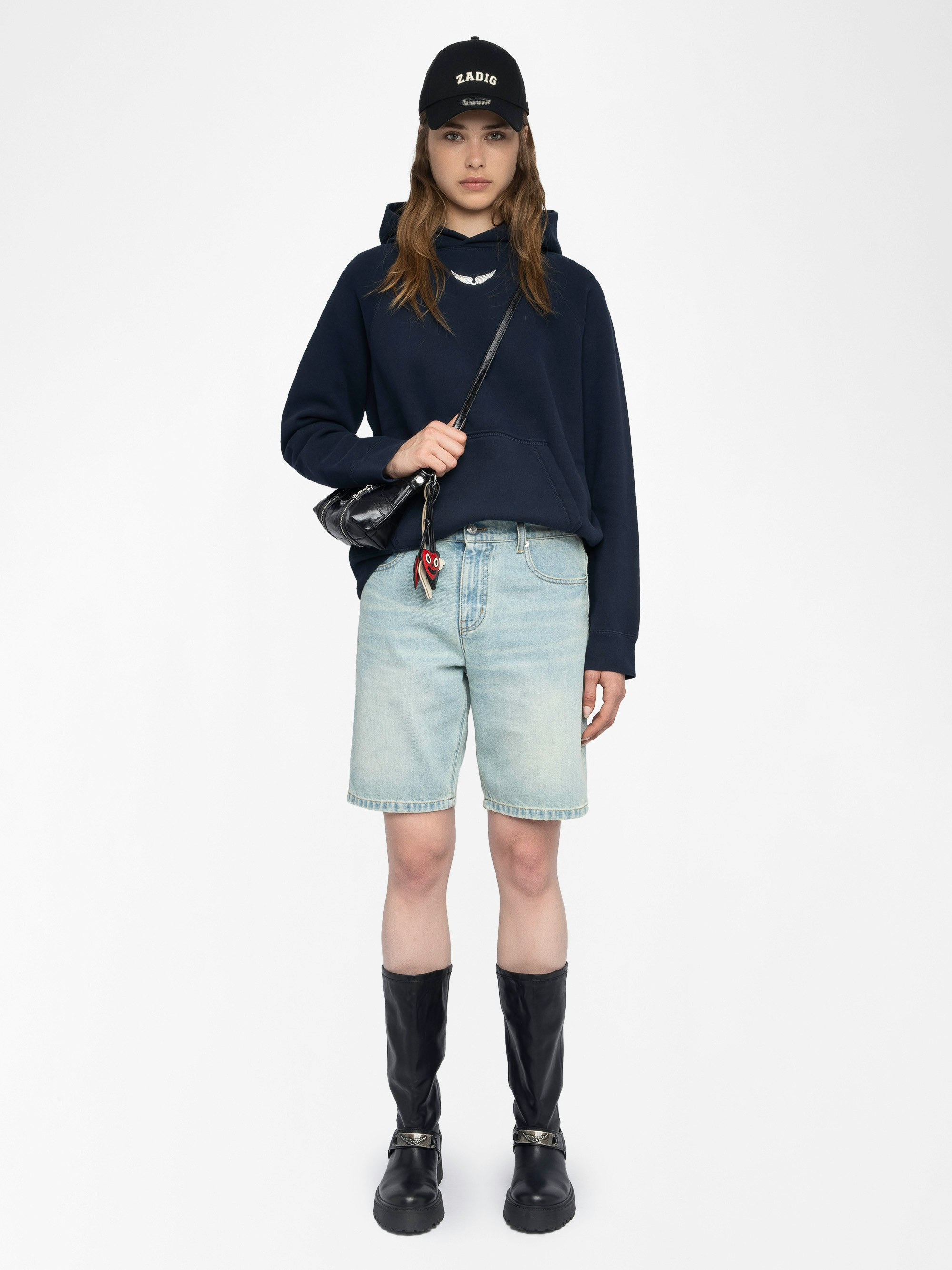 Georgy Hooded Embellished Sweatshirt in Navy - 2