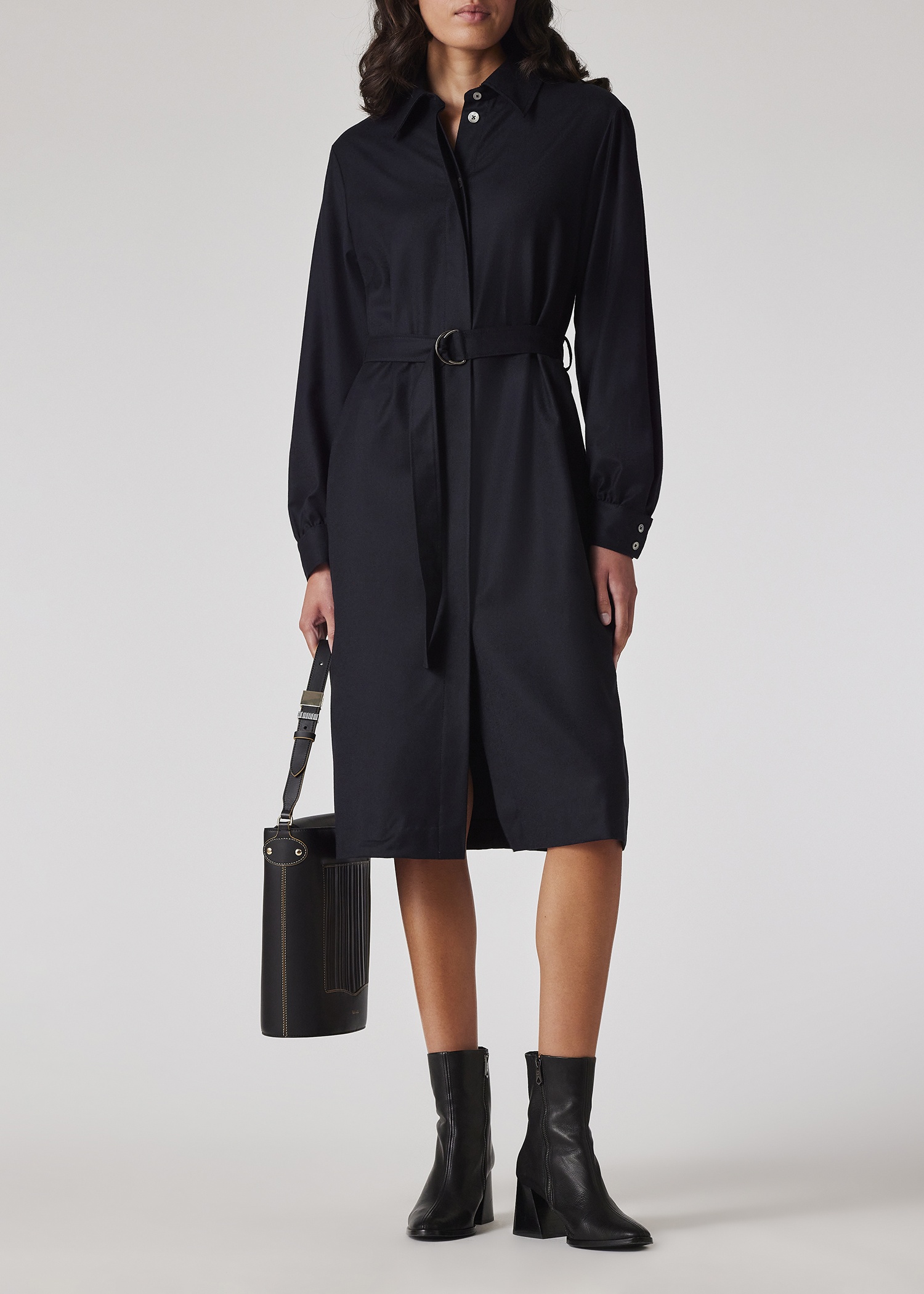 Women's Navy Flannel Blouson Sleeve Dress - 3