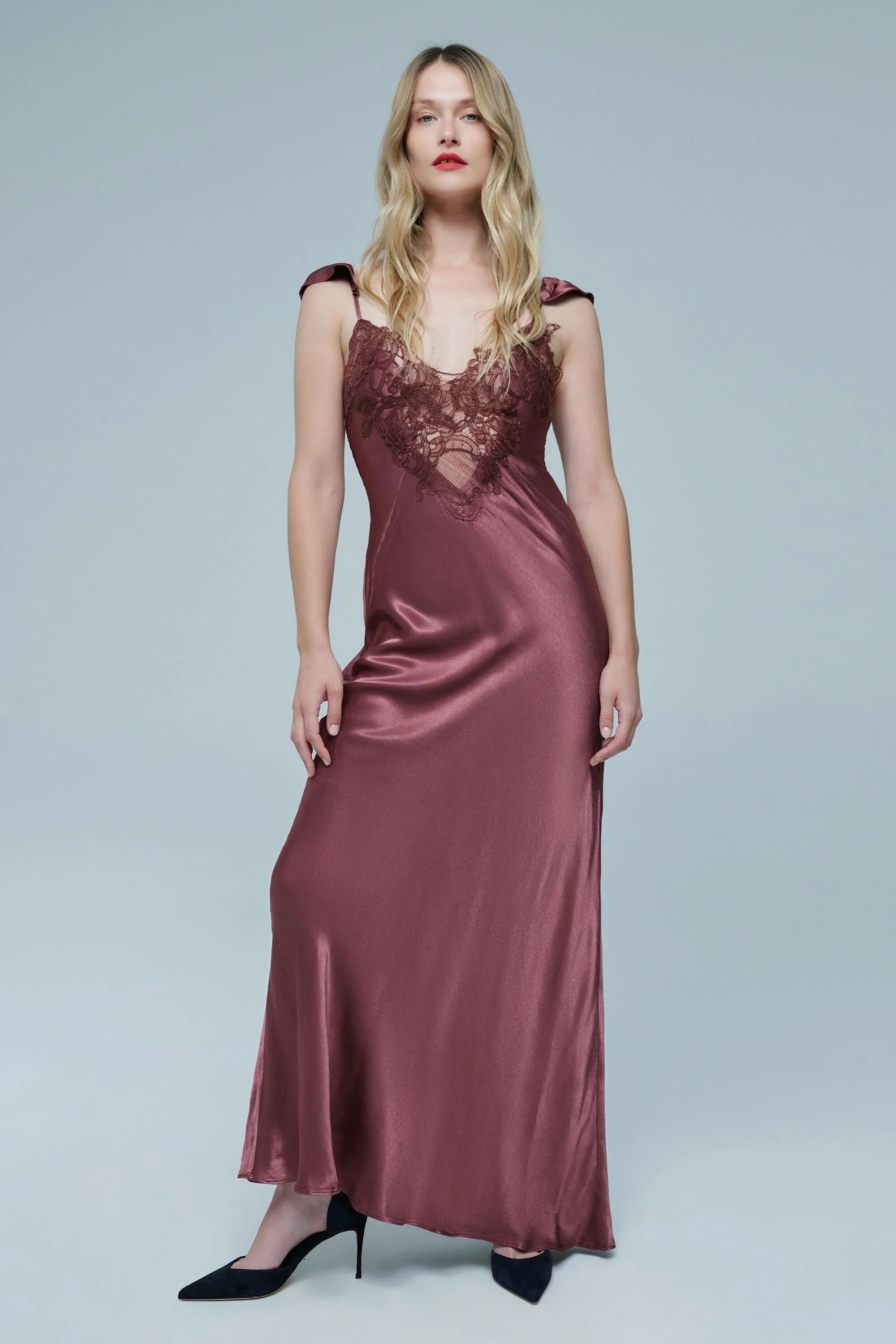 Ivy Lace Detail Maxi Dress In Mocha - 1