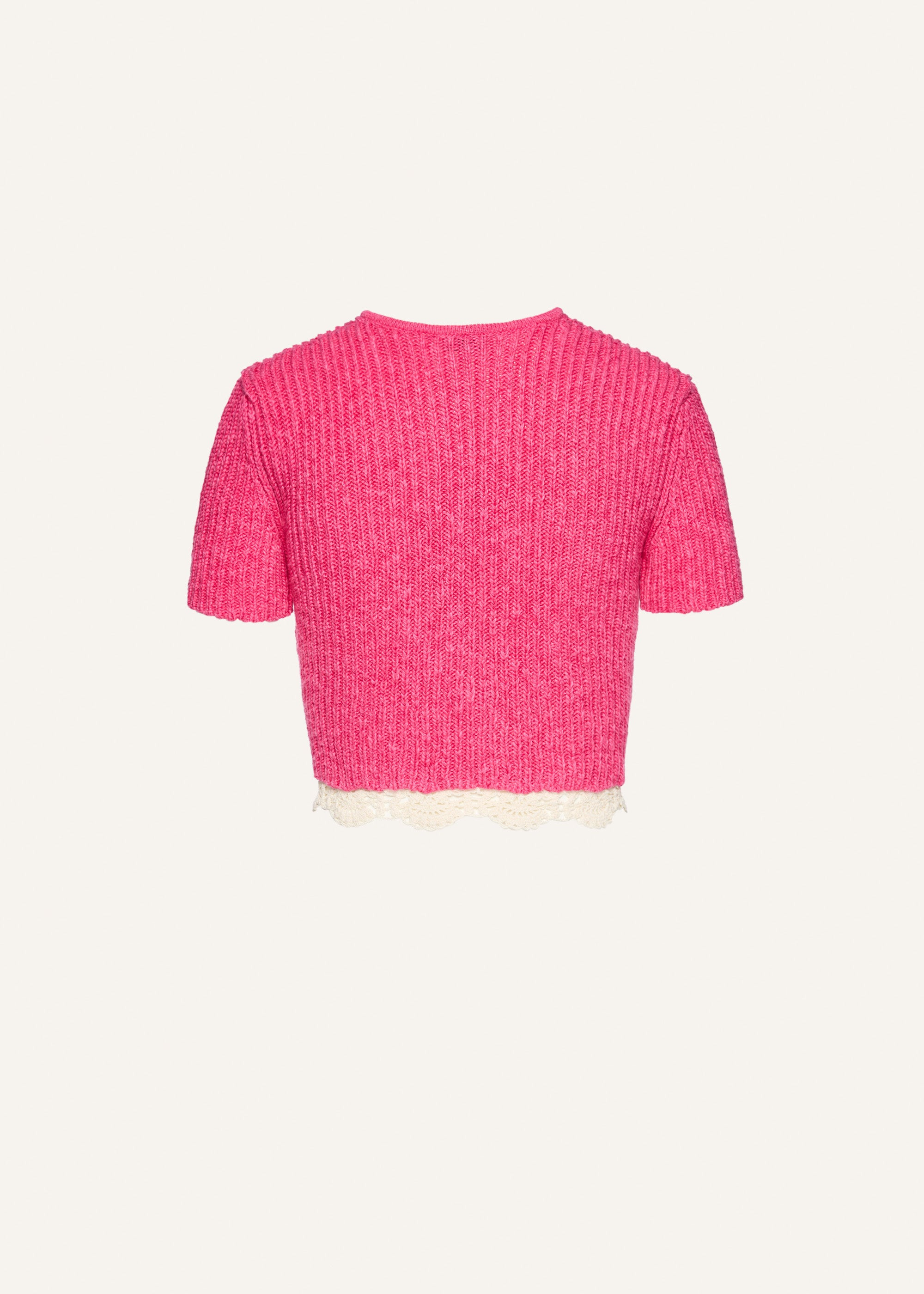 Lace detail short sleeve cardigan in pink - 2