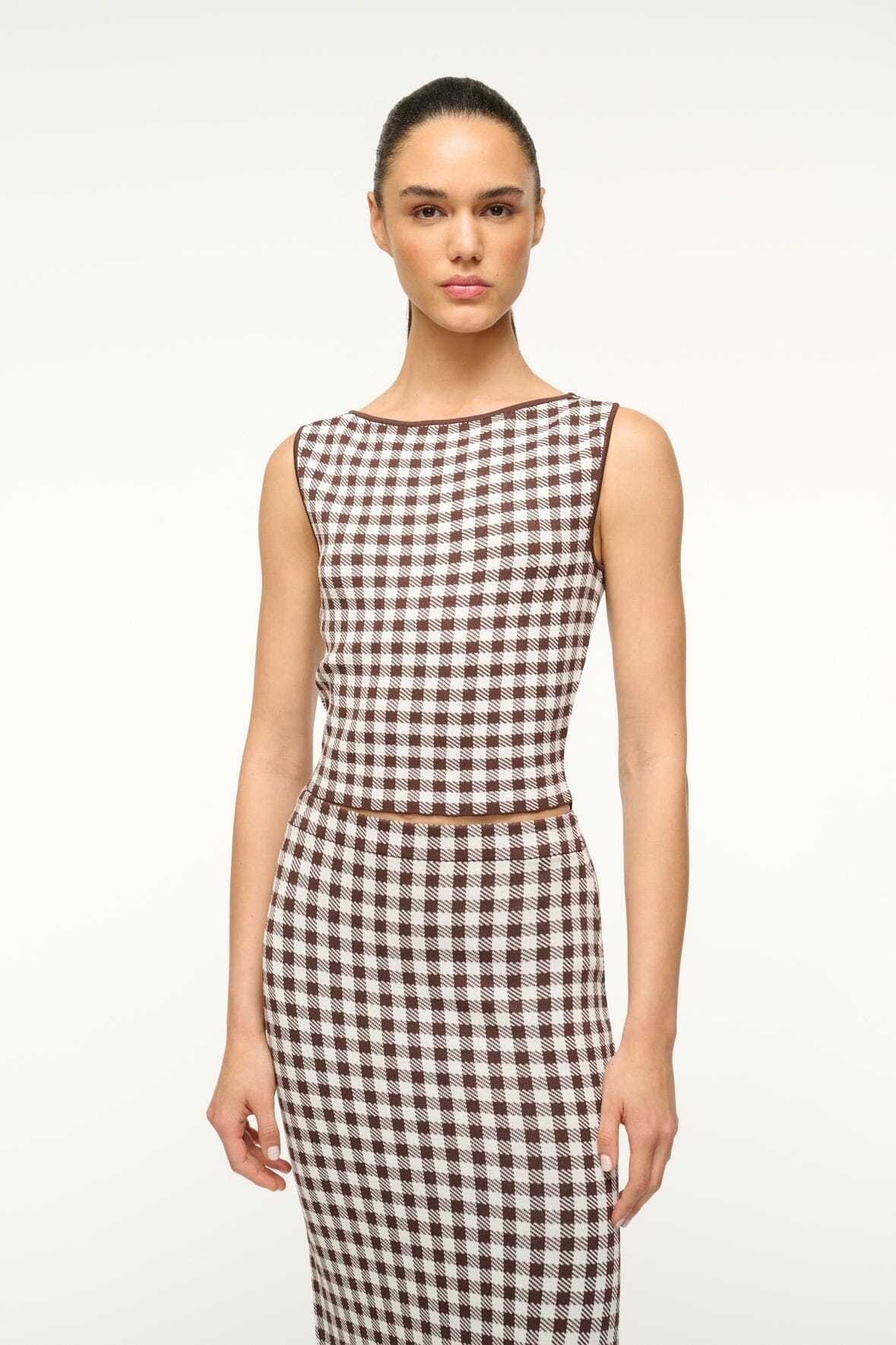 STAUD MONTGOMERY TOP DARK CHOCOLATE GINGHAM - 2