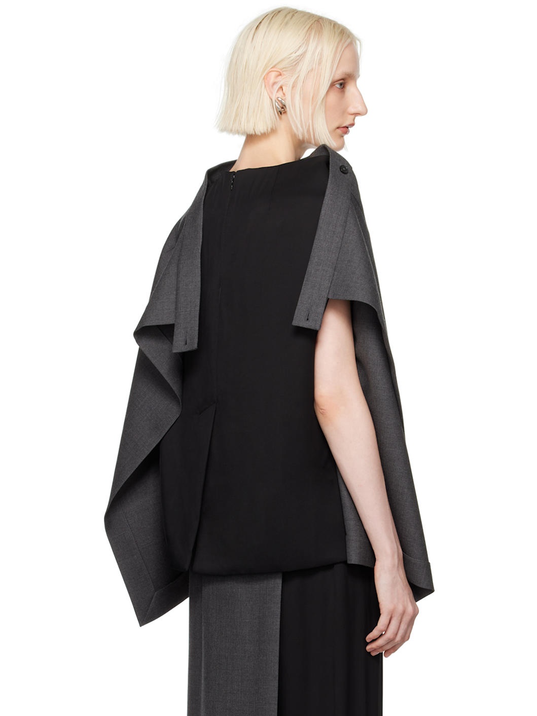 Black & Gray Open Tailored Skirt Top - 3