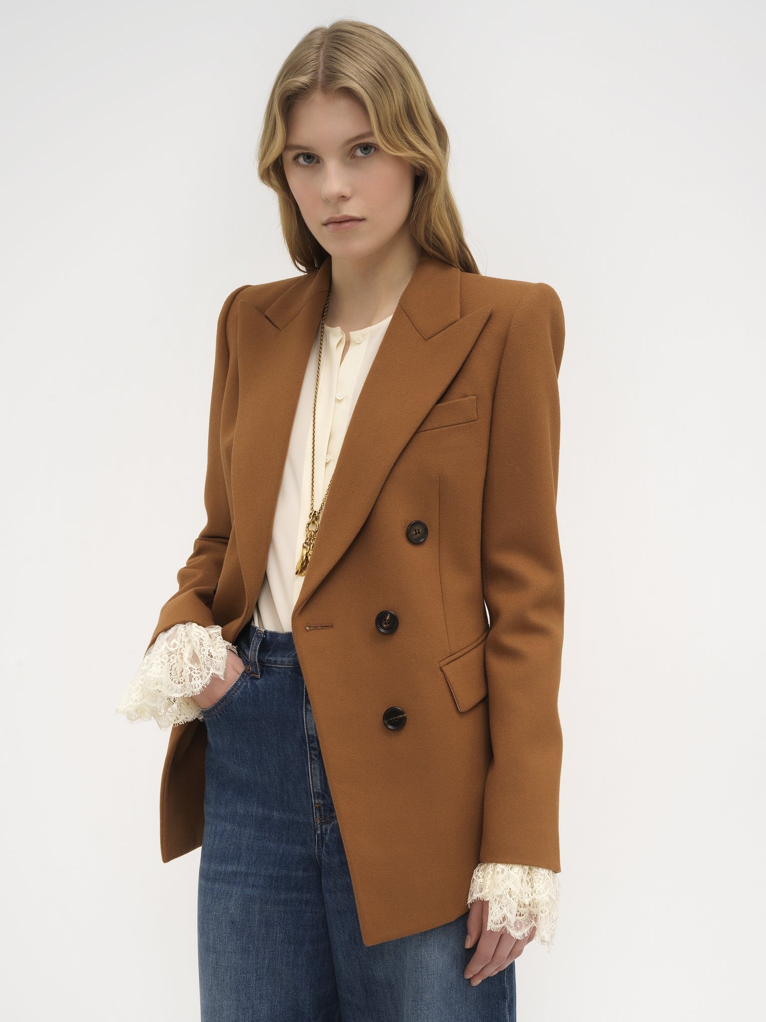 DOUBLE-BREASTED JACKET IN FLANNEL WOOL - 4