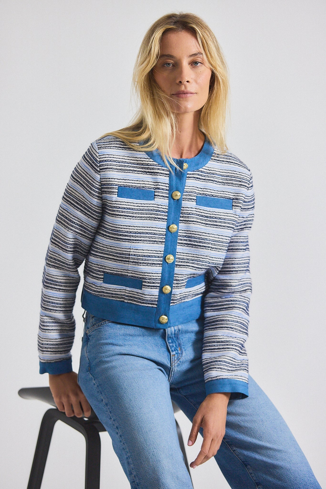 ELAIN COTTON TWEED JACKET WITH DENIM TRIM - 3