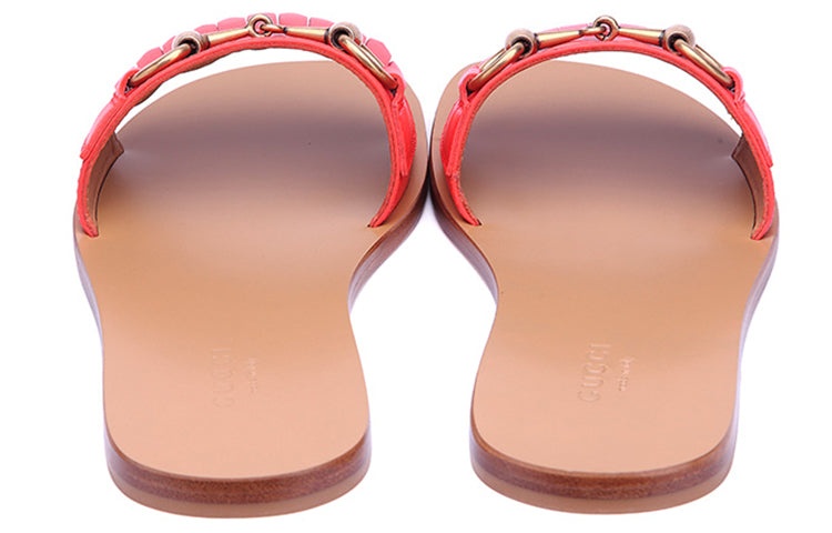 (WMNS) Gucci Horsebit Accent Leather Slides 'Orange' 517017-C9D00-6433 - 5