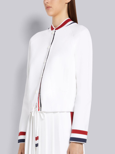 Thom Browne White Milano Stitch Stretch Viscose Stripe Tubular Rib Trim Bomber Jacket outlook