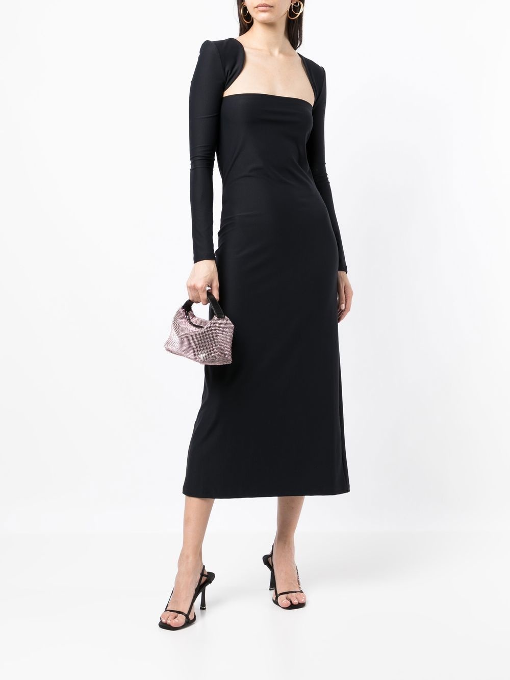 square-neck long-sleeve midi dress - 2
