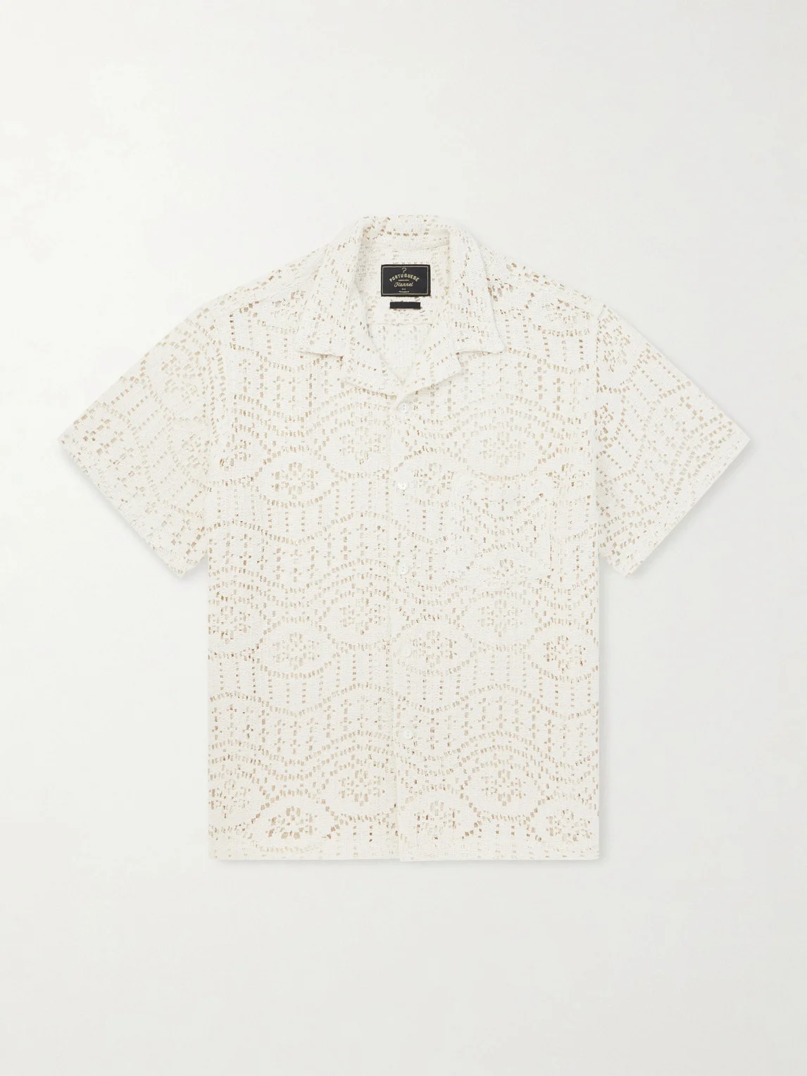 Camp-Collar Crocheted Cotton-Blend Shirt - 1