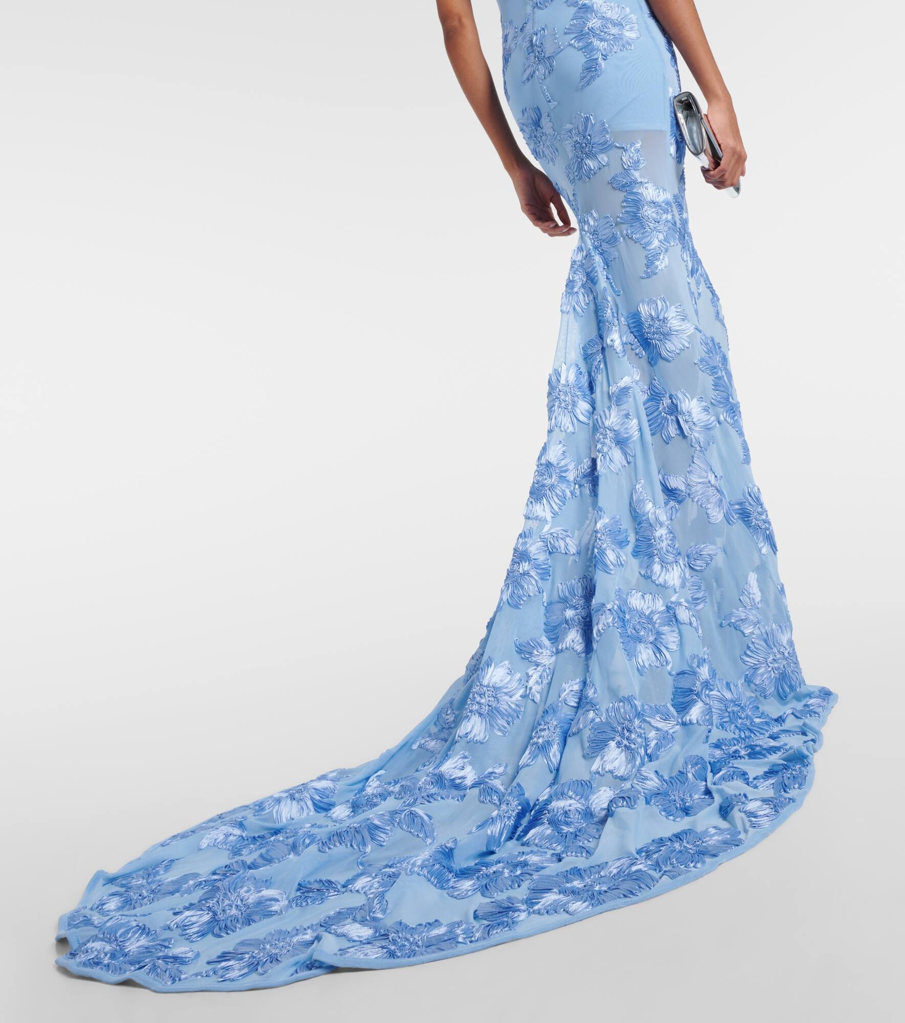 Alberty floral-appliqué mesh gown - 5