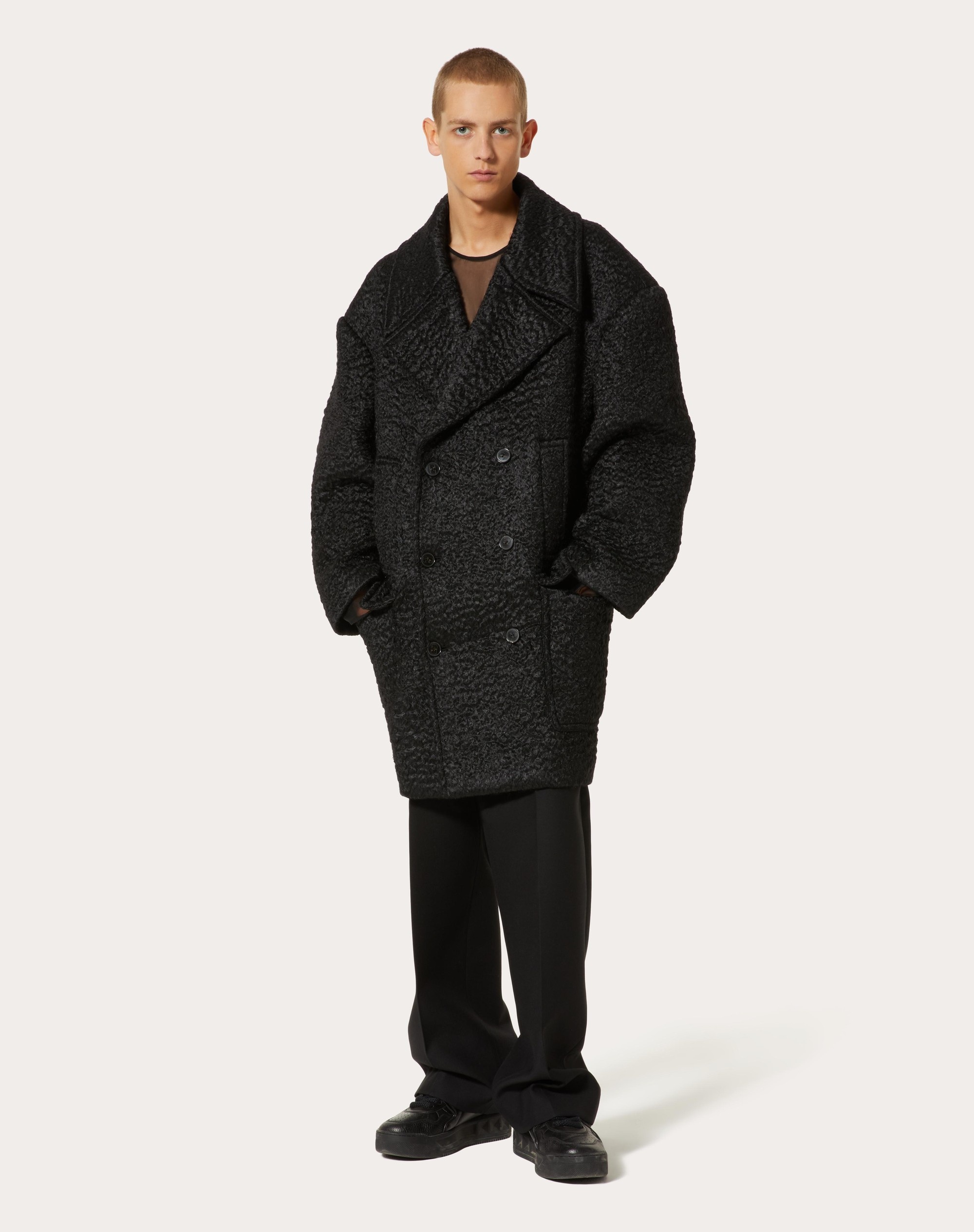 DOUBLE-BREASTED BOUCLÉ WOOL COAT - 3