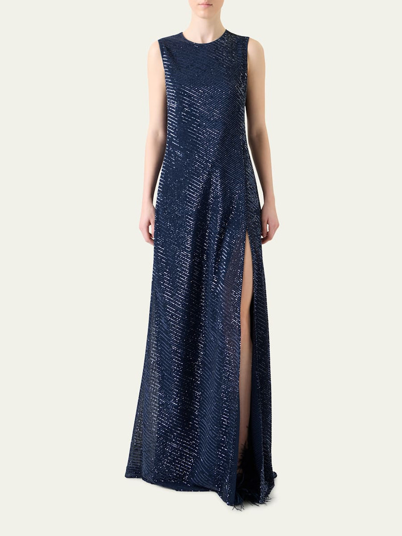 AKRIS Diagonal Sequined Georgette Gown outlook