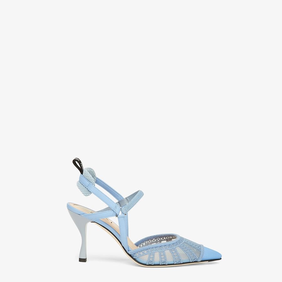 Light blue micromesh high-heeled slingbacks - 1