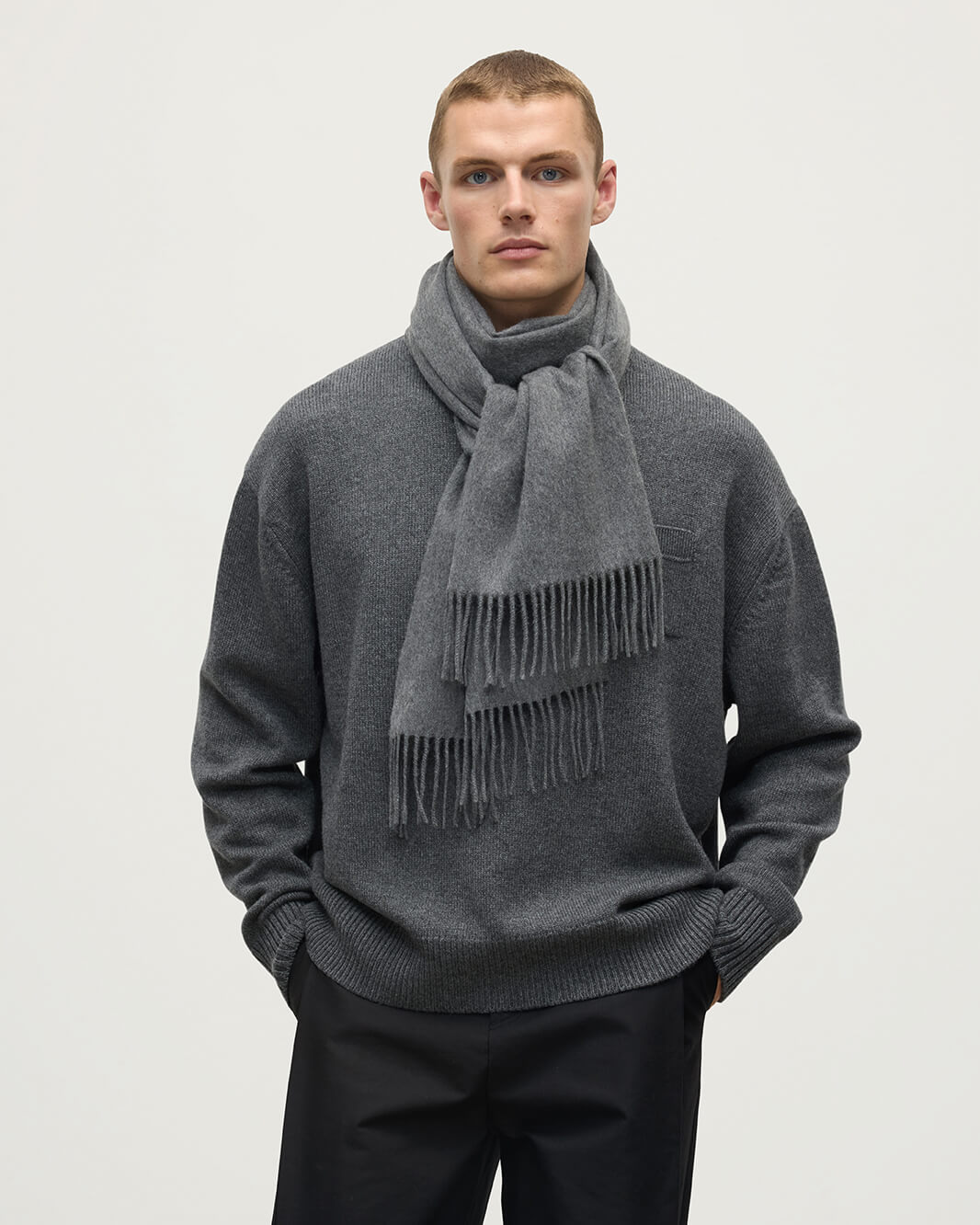 Mid Grey Wide Cashmere Scarf - 2