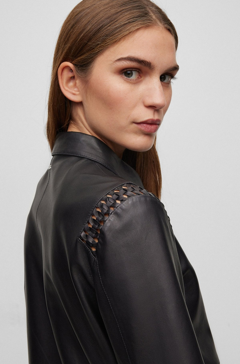 REGULAR-FIT BLOUSE IN LEATHER WITH WOVEN DETAILS 6