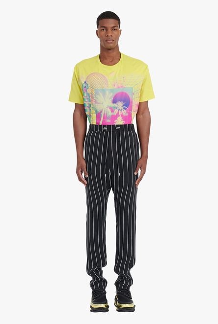 Black and white striped cuprammonium harem-cut pants - 4