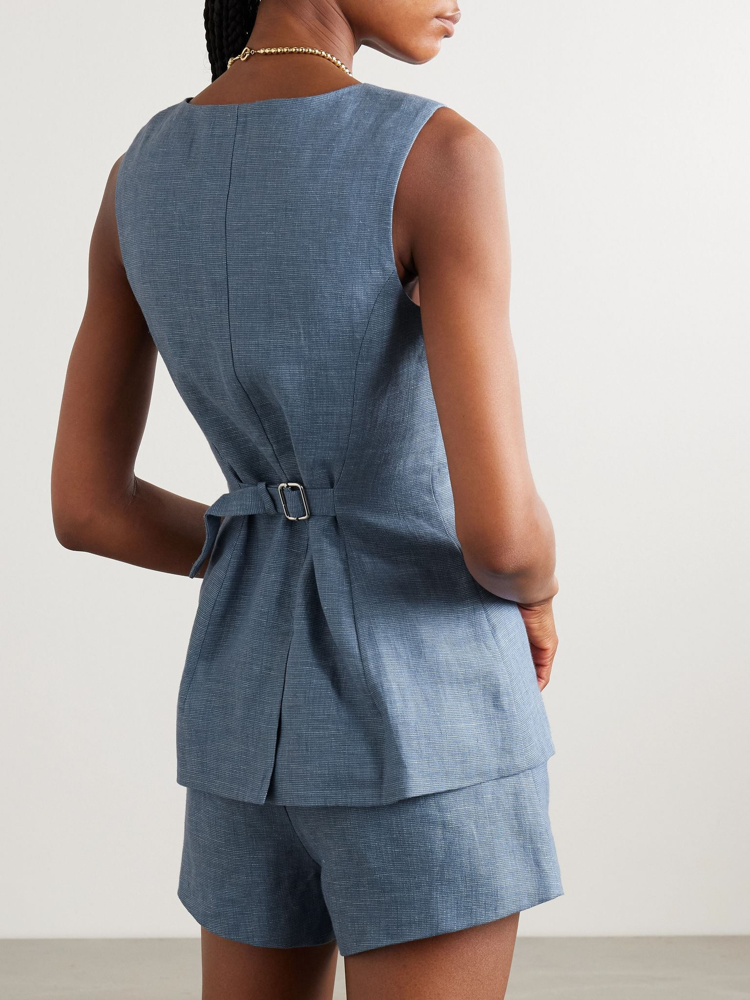 Thea double-breasted linen vest Blue - 3