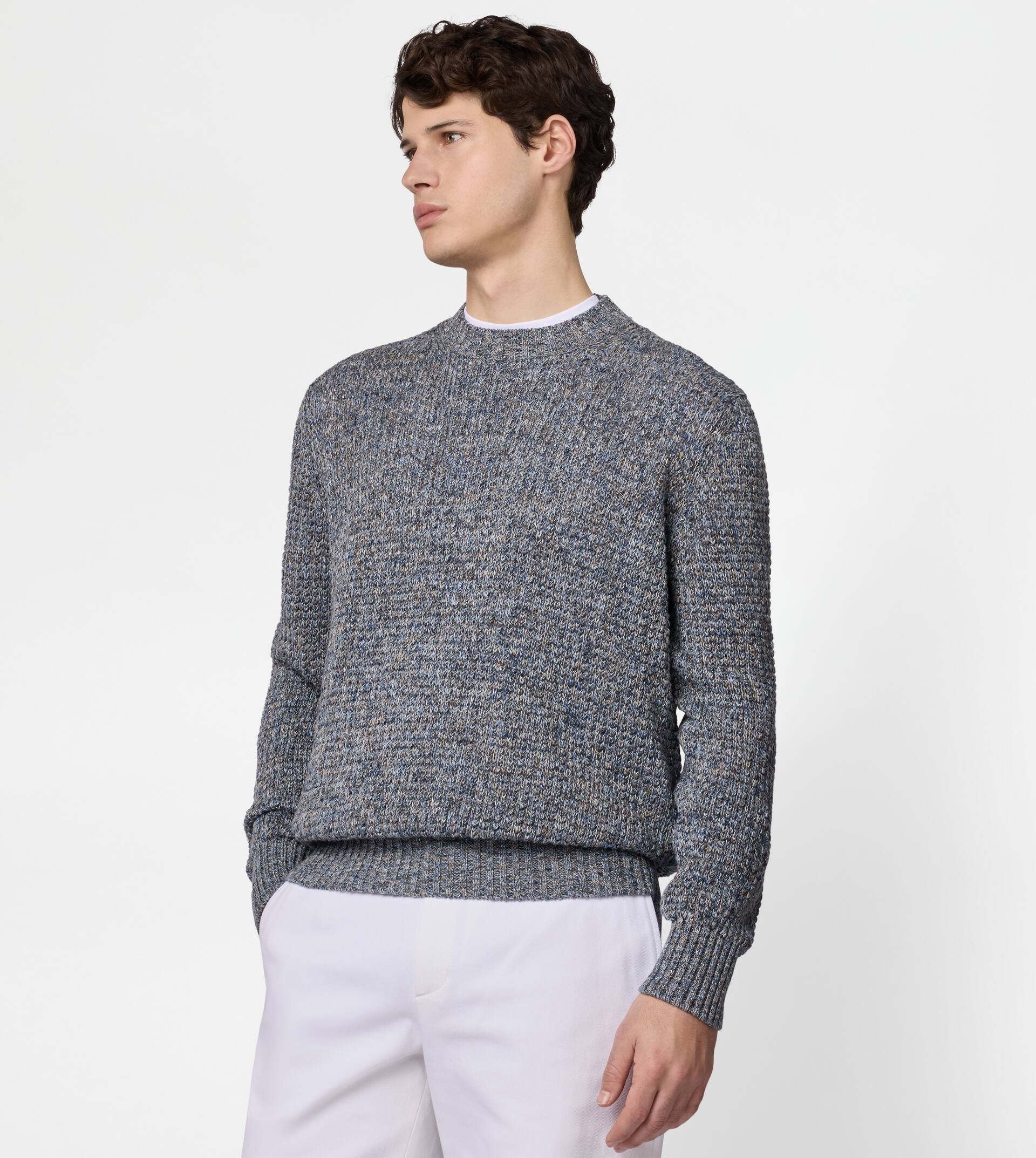 LINEN BLEND MOULINÉ PULLOVER - BLUE - 3