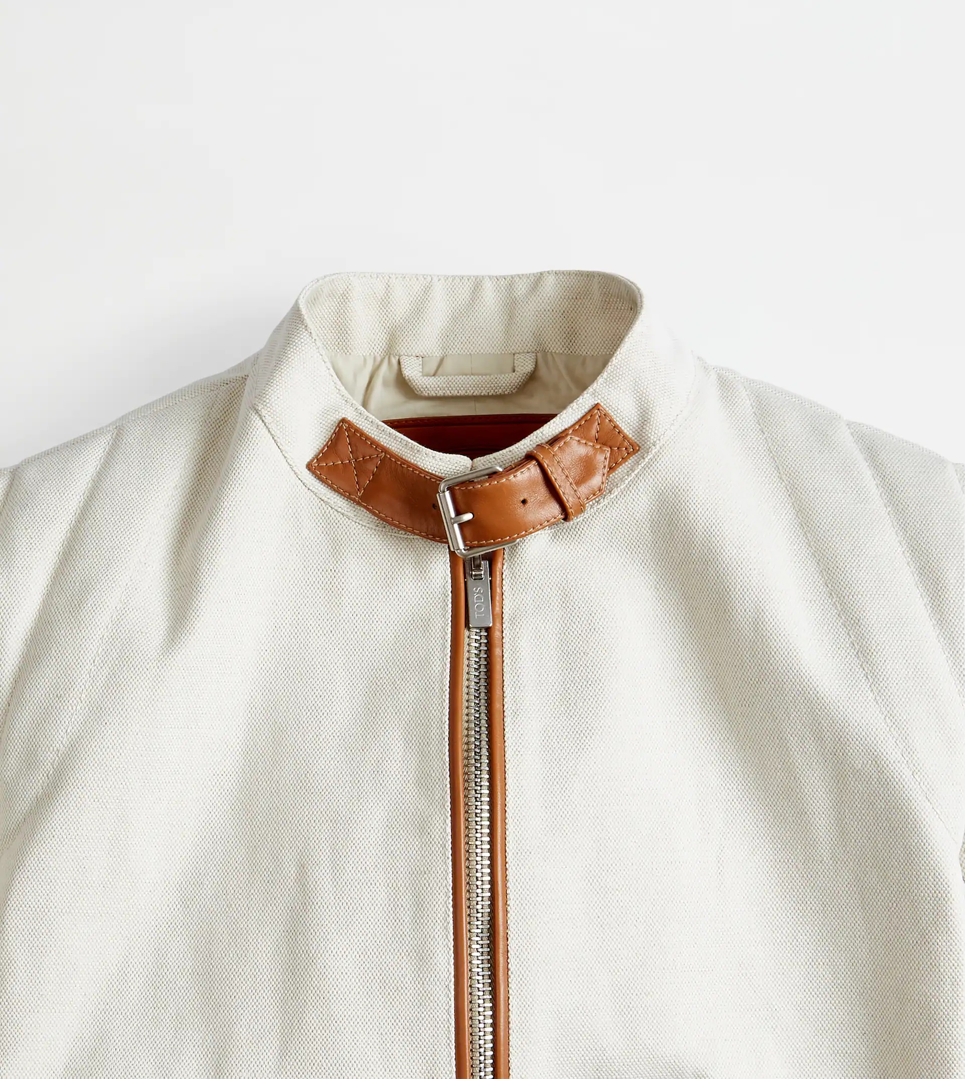 BIKER IN CANVAS AND LEATHER - BEIGE - 5
