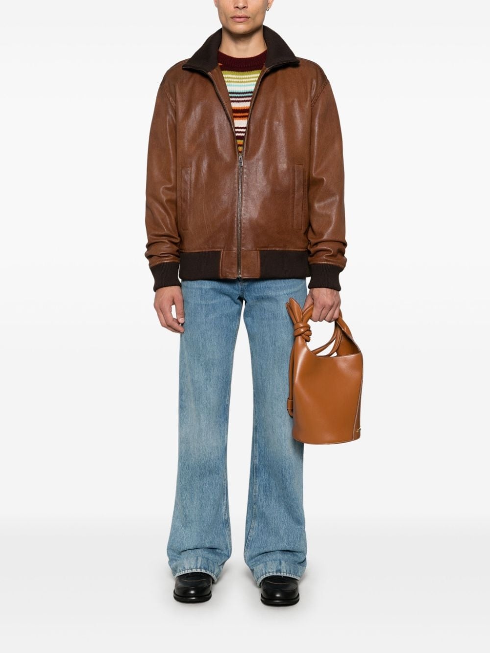 zip-up leather jacket - 2