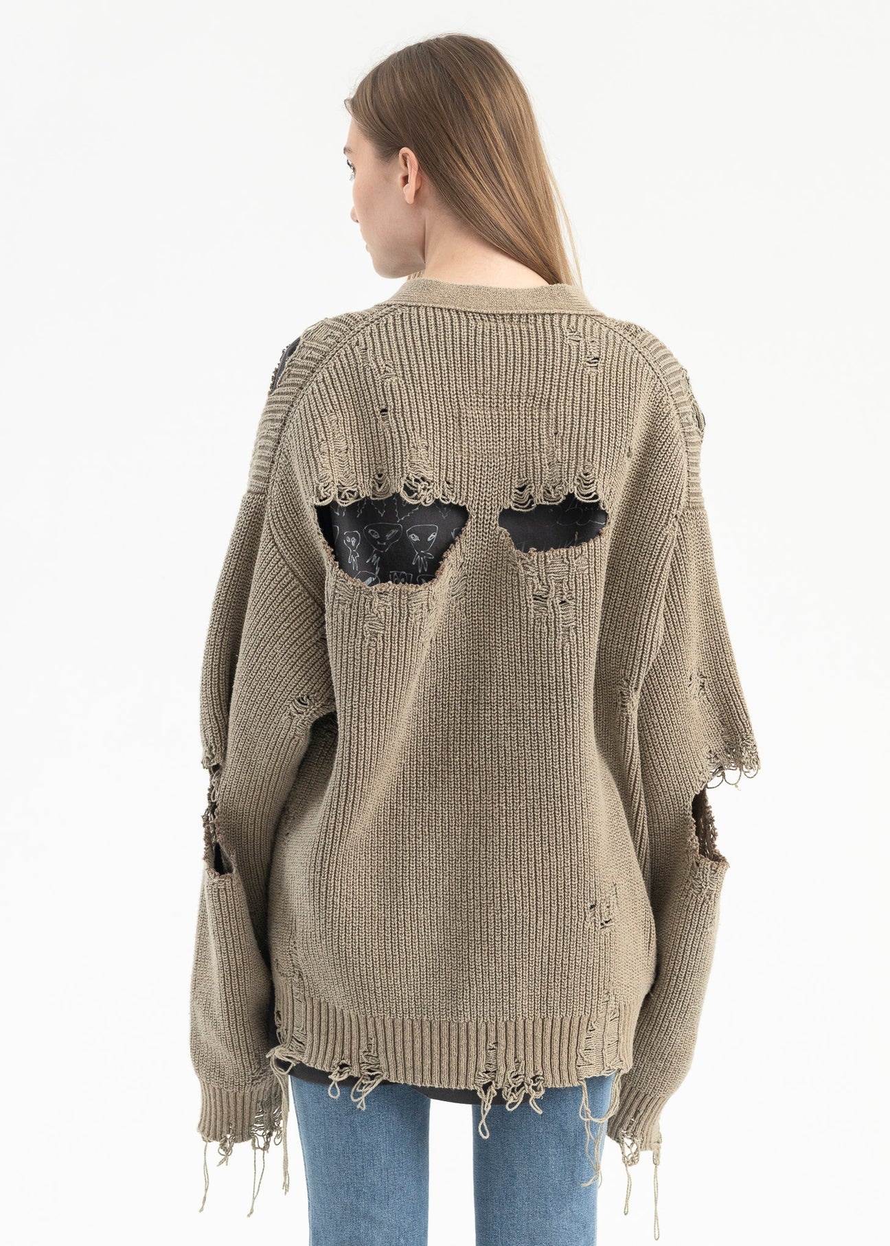 KHAKI BLEACHED KNIT CARDIGAN - 2