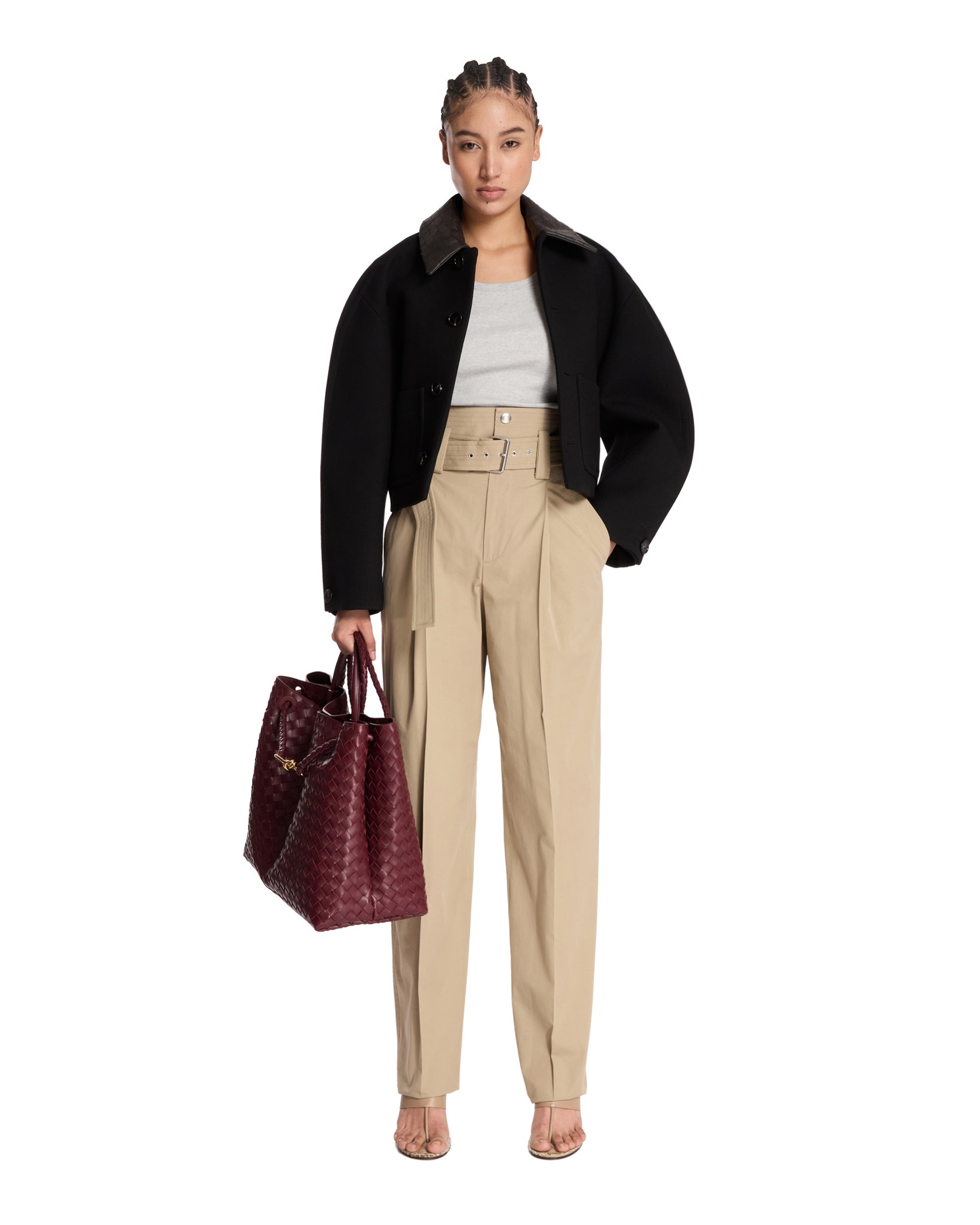 Bottega Veneta Beige Compact Cotton Pants | antonia | REVERSIBLE
