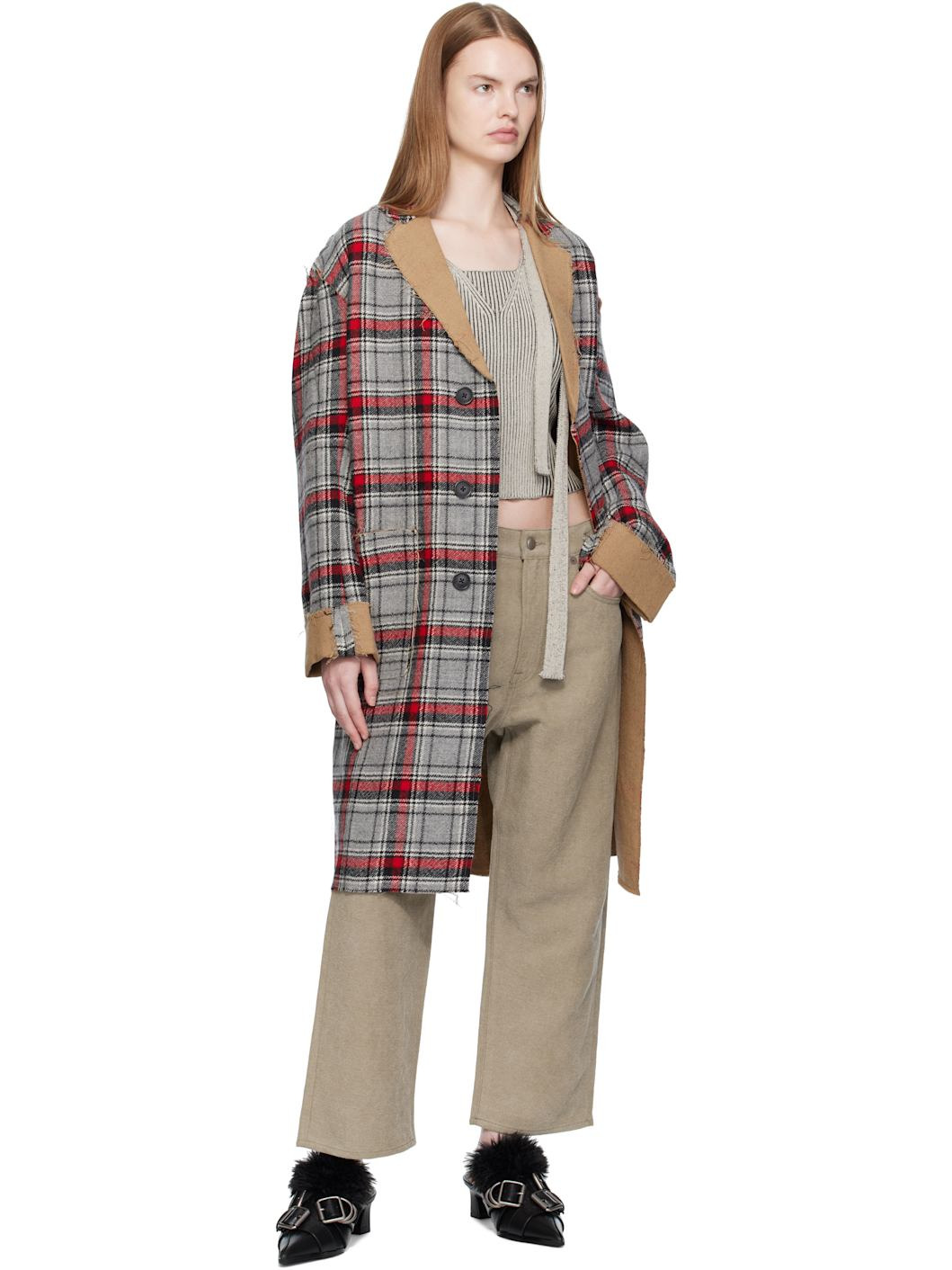 Red & Gray Raw Cut Reversible Coat - 4