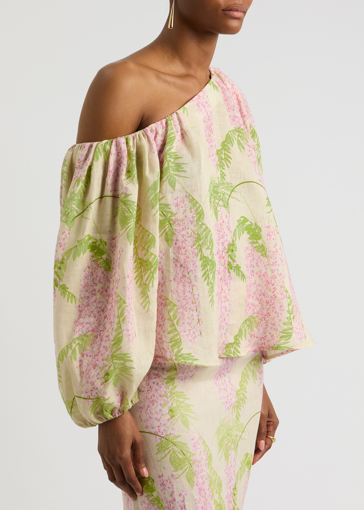 Raquel floral-print one-shoulder linen top - 2