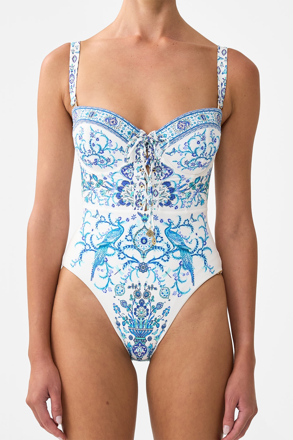 LACE UP UNDERWIRE MOULDED CUP ONE PIECE - 6