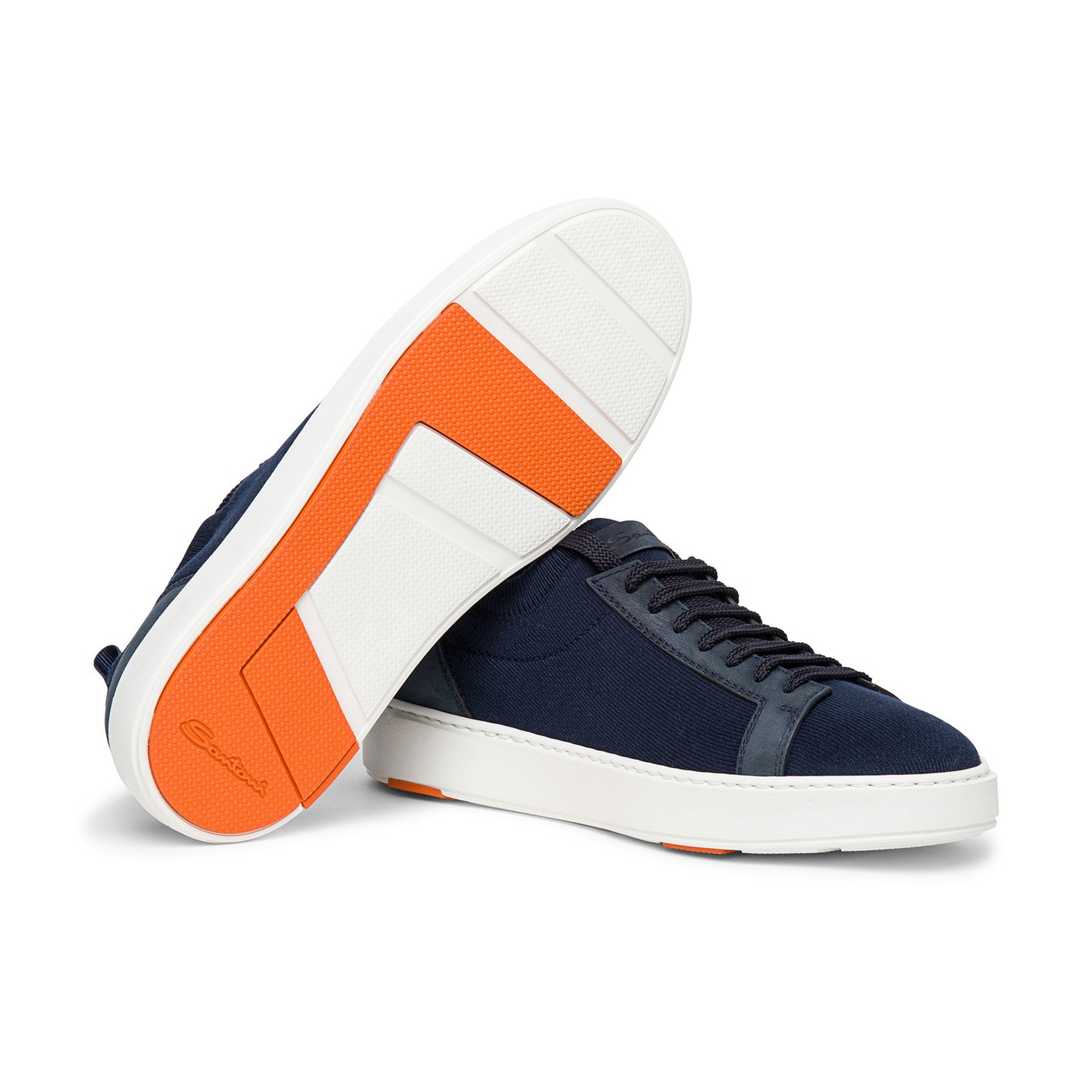 Men's blue nubuck and stretch knit sneaker - 3