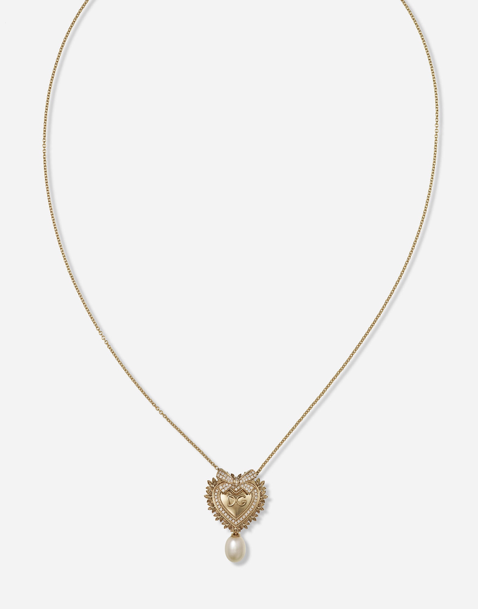 Devotion necklace in yellow gold with diamonds and pearls - 2