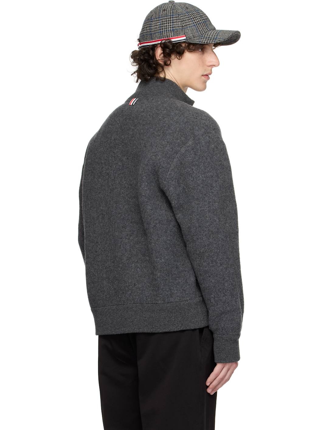 Gray Wool Fleece Funnel Neck Zip Up Jacket - 3