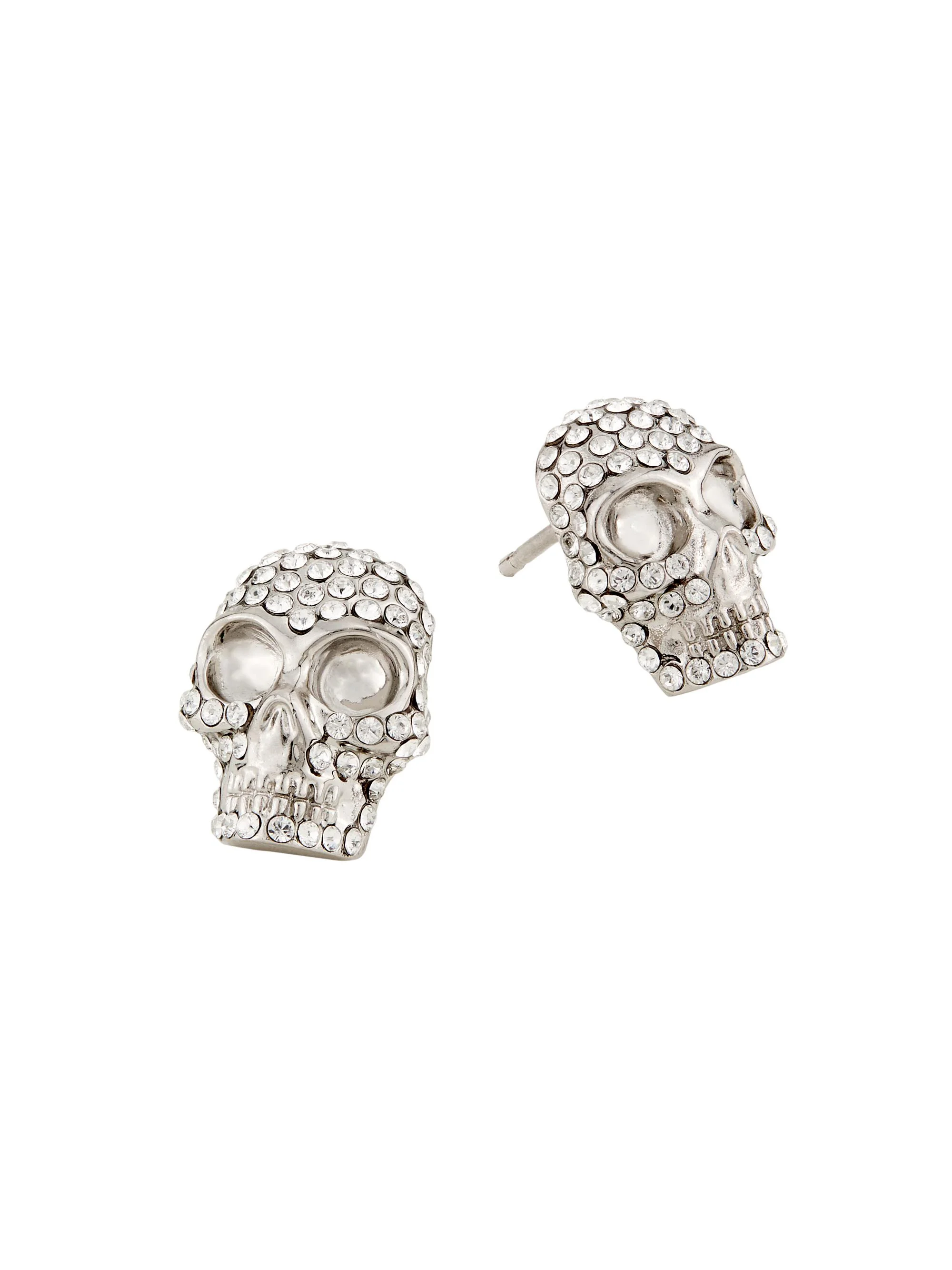 Women's Silvertone & Glass Crystal Skull Stud Earrings - Silver - 1