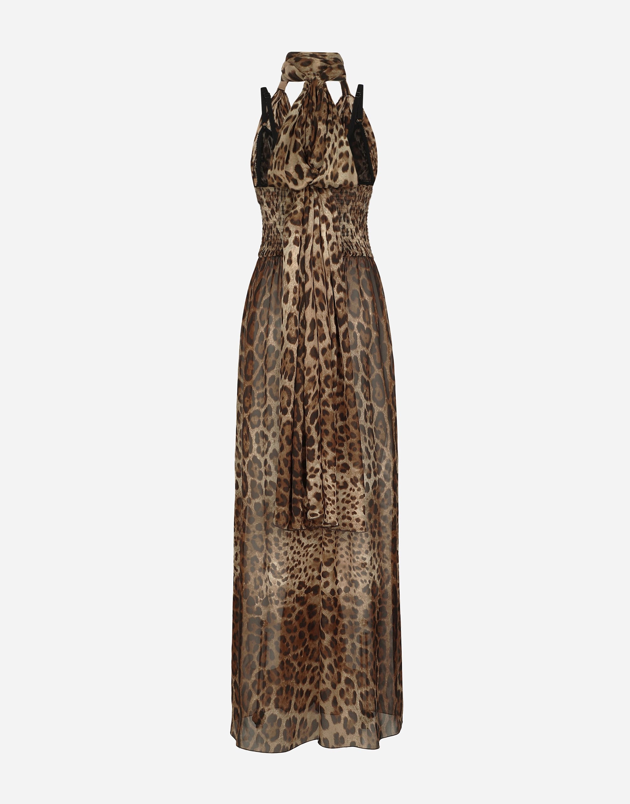 Long leopard-print chiffon dress - 2