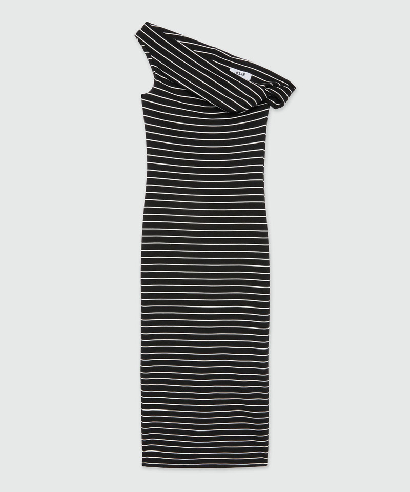 Midi dress in black jersey with white stripes - 1
