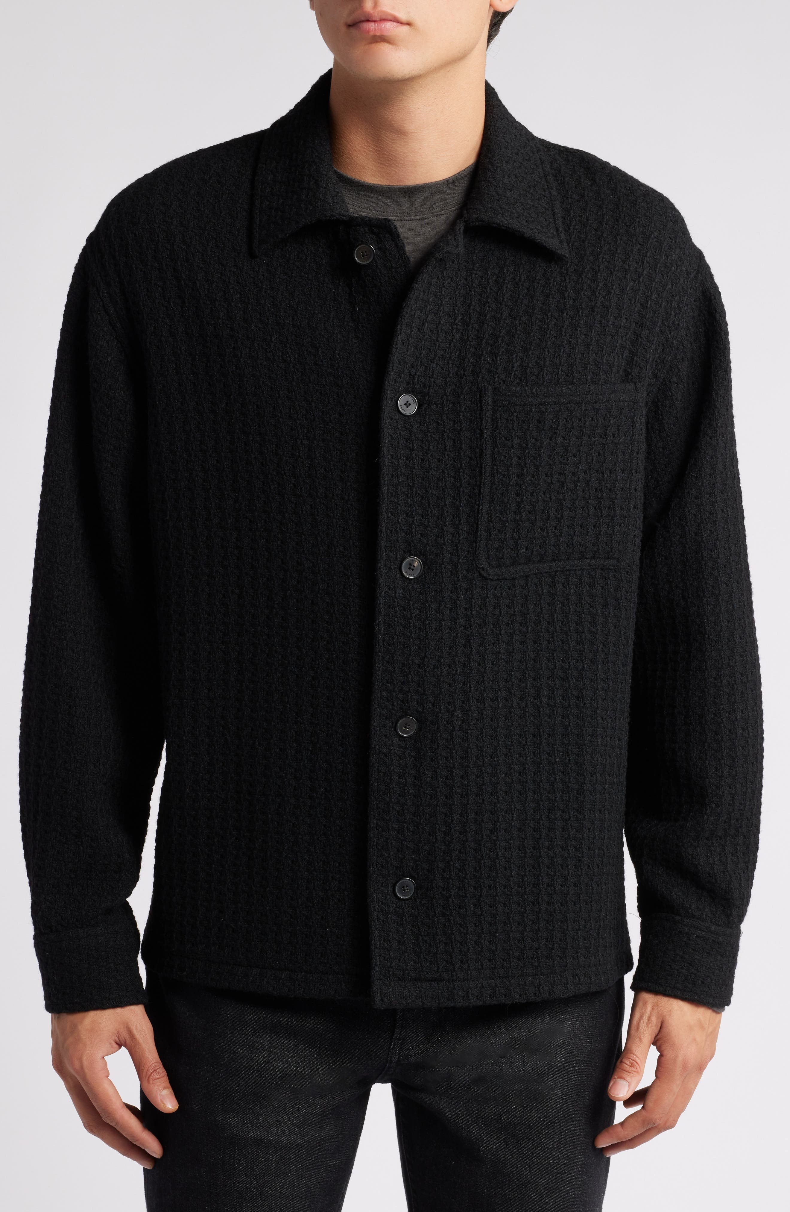 FRAME Textured Wool Blend Shirt Jacket in Black at Nordstrom - 4