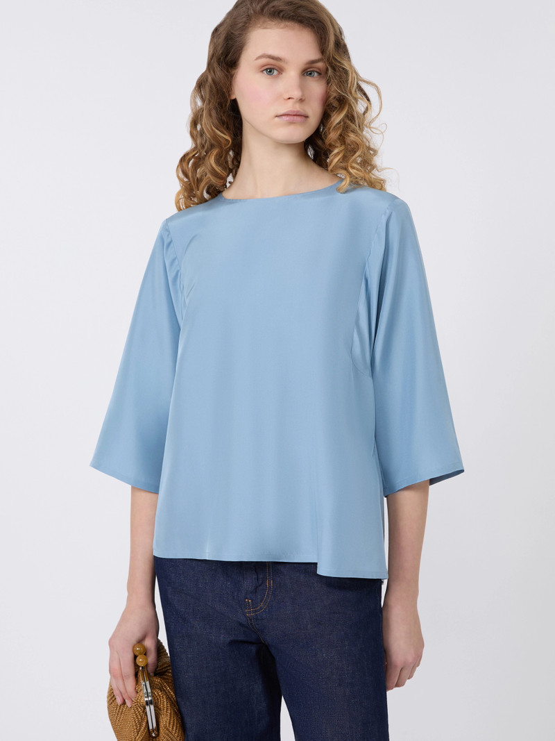 FASTOSO Habotai silk and jersey blouse - LIGHT BLUE 5