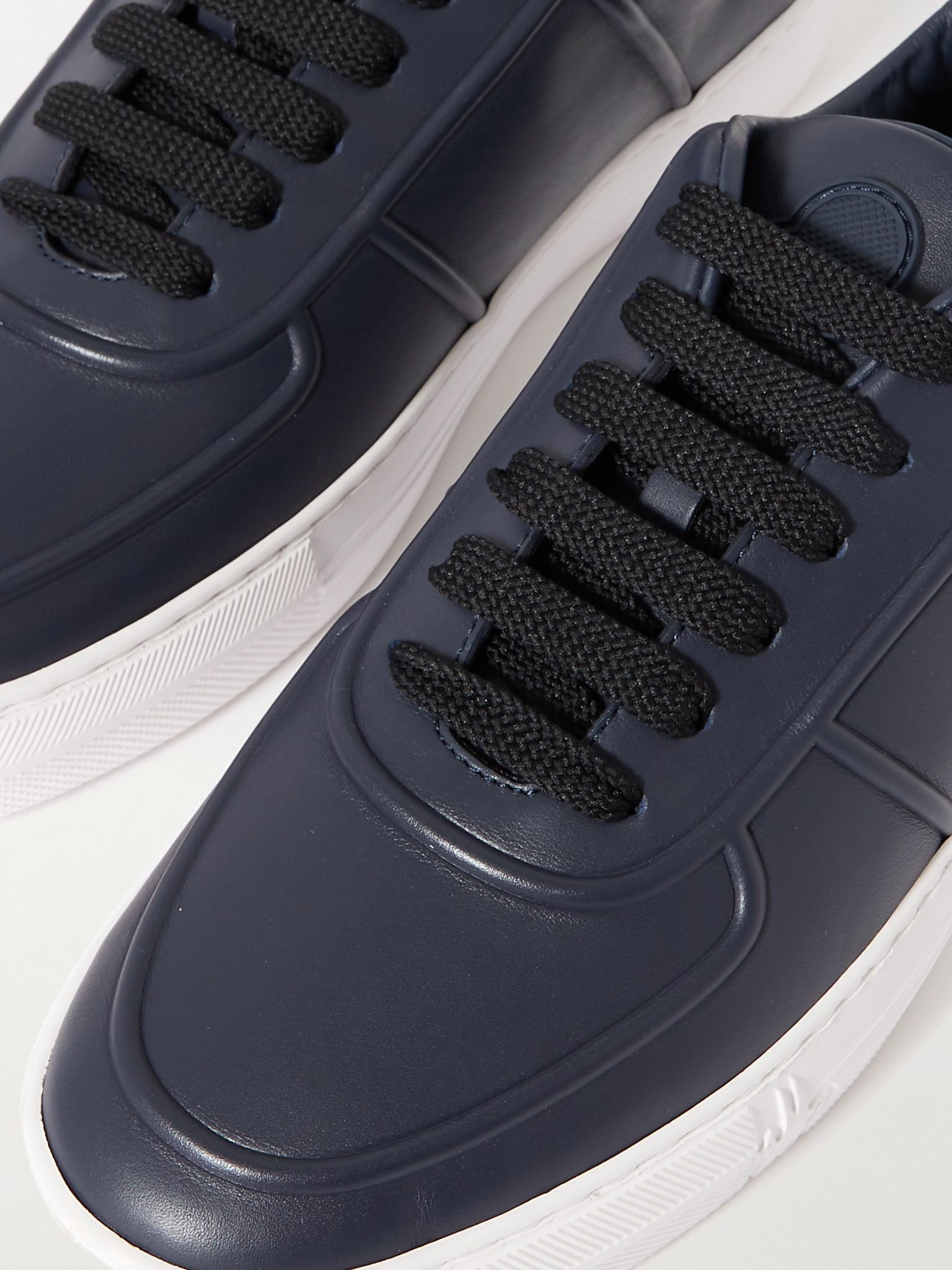 Neue York Logo-Appliquéd Leather Sneakers Navy - 5