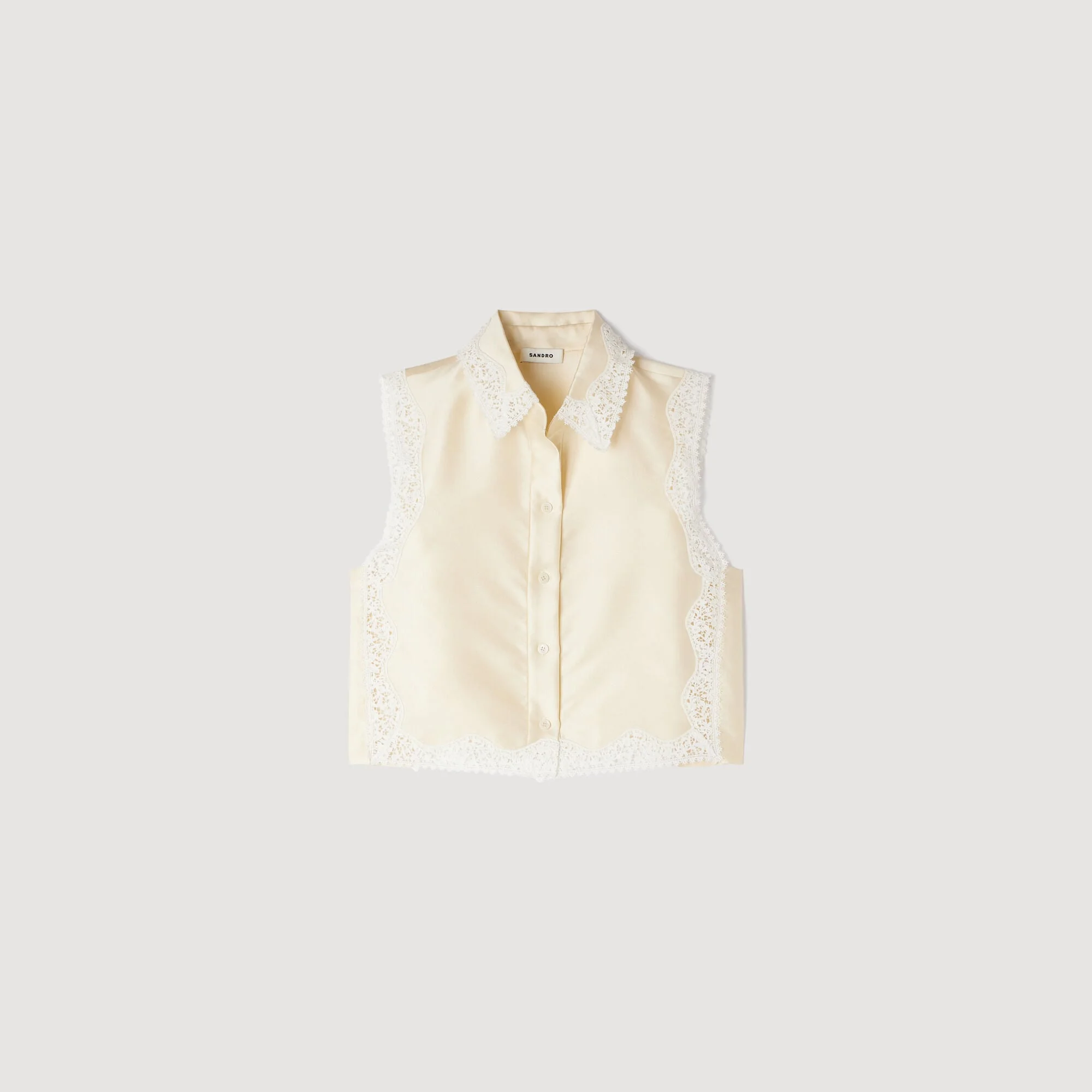 CROPPED SHIRT WITH LACE DETAILS - 1