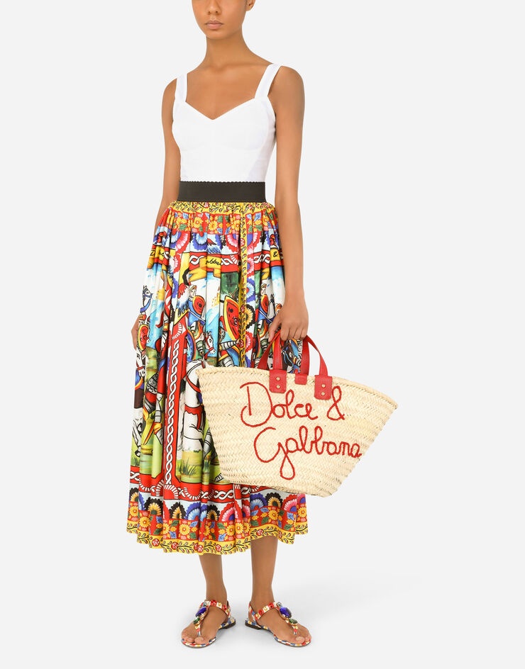 Carretto-print twill calf-length skirt - 6