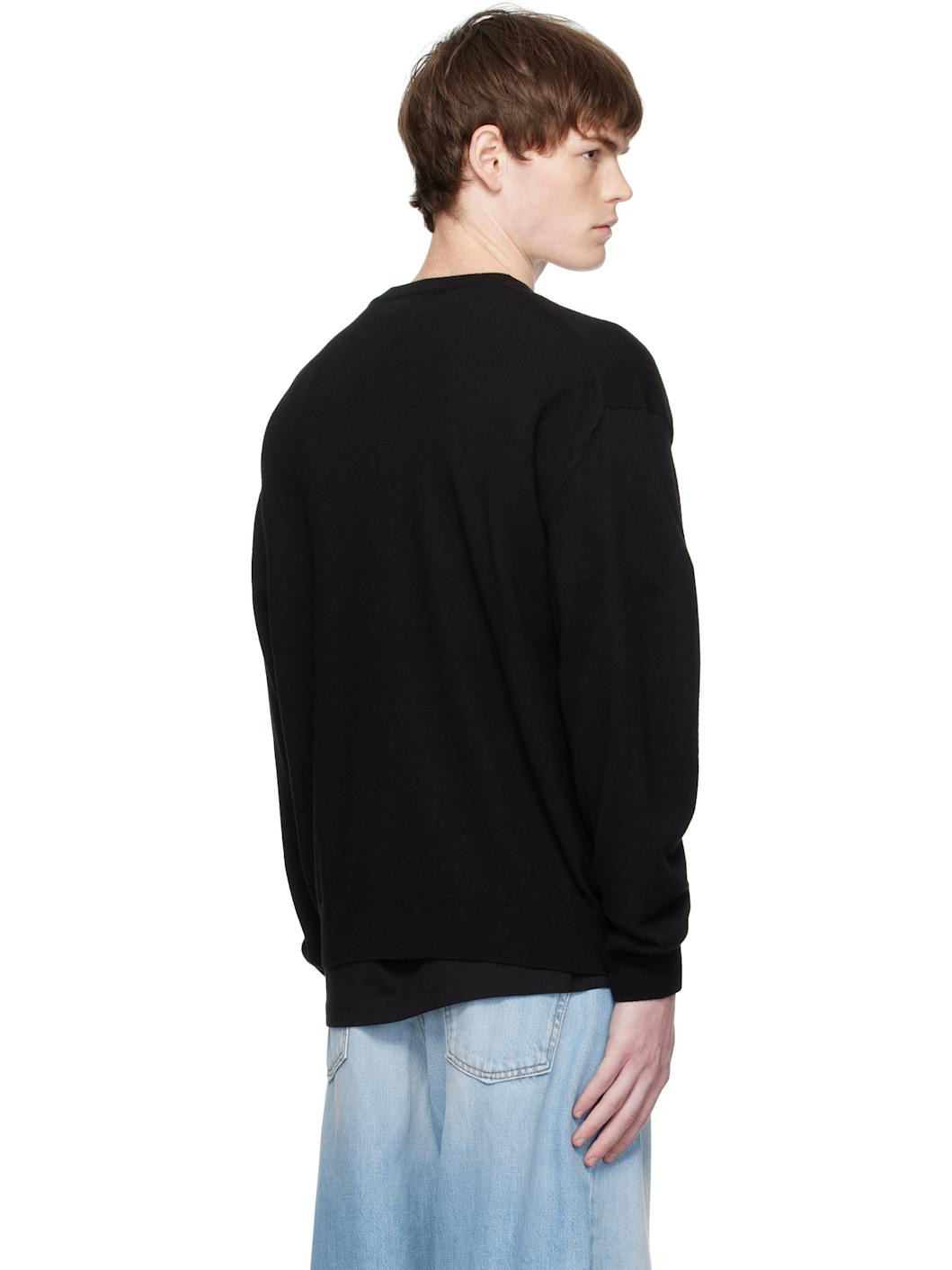 Black Logo Rhinestone Knit Pullover Sweater - 3